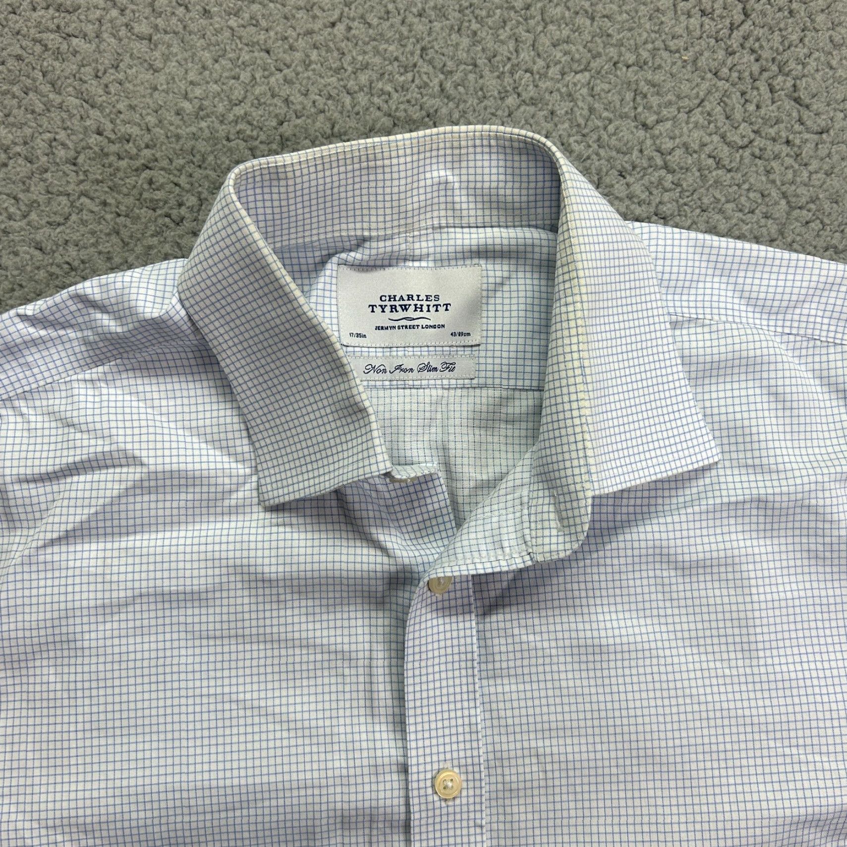 Charles Tyrwhitt Charles Tyrwhitt Shirt Men's 17 White Dress Check Non Iron Slim Fit Button Down Size 46R - 4 Thumbnail