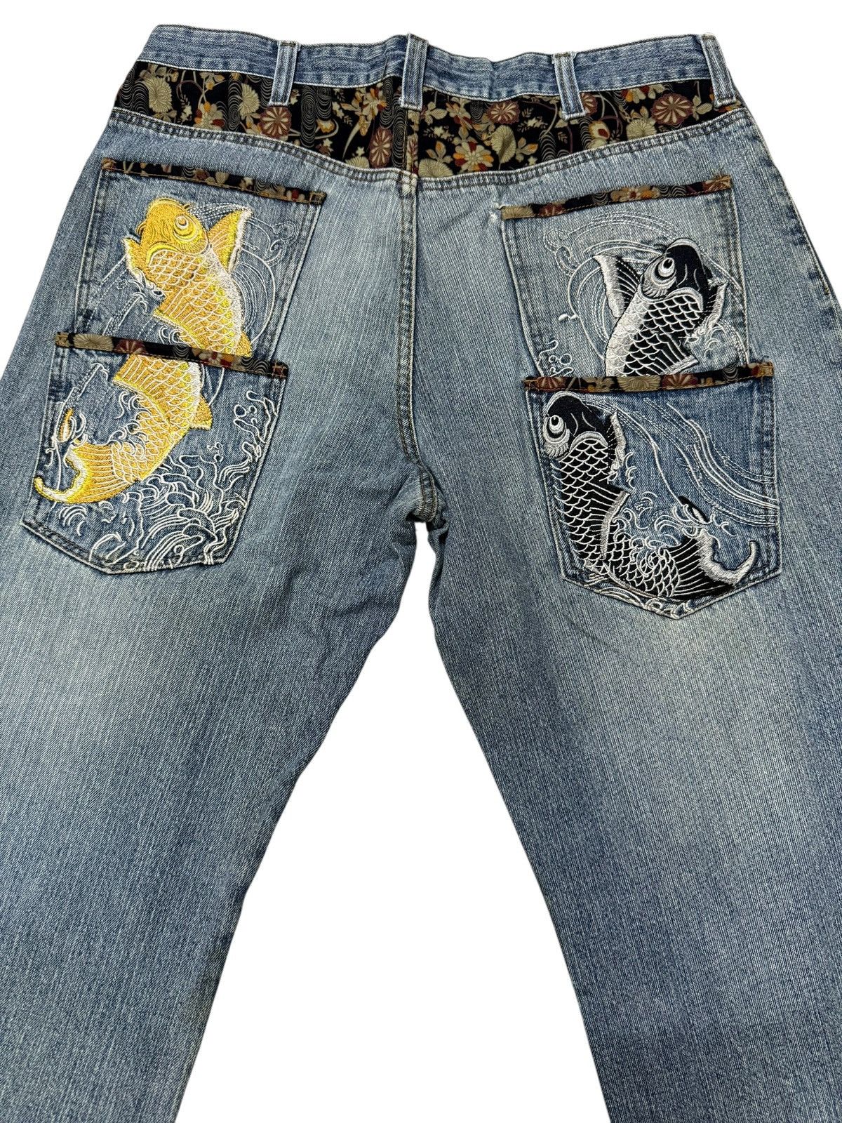 Japanese Brand Dominate Handcrafted Sukajan Embroidered Koi Fish Jeans Size US 34 / EU 50 - 18 Thumbnail