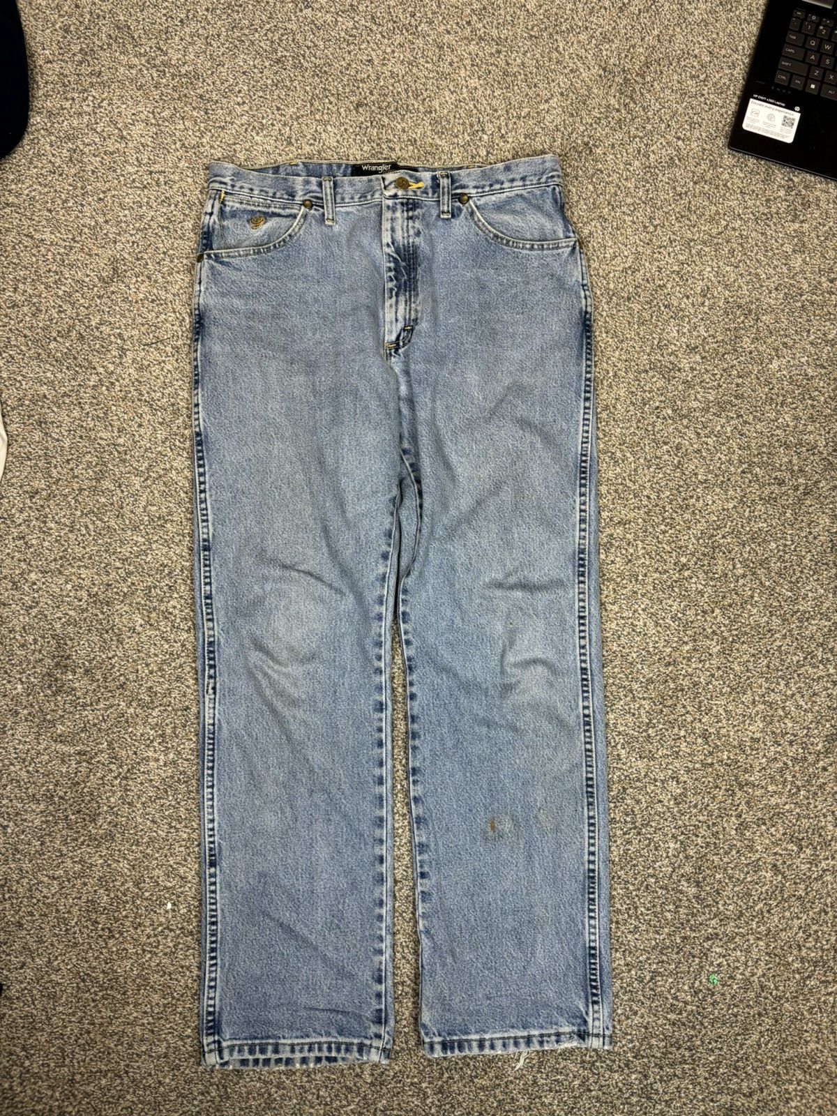 Wrangler Y2k light wash leather tab wrangler denim jeans Size US 34 / EU 50 - 6 Thumbnail