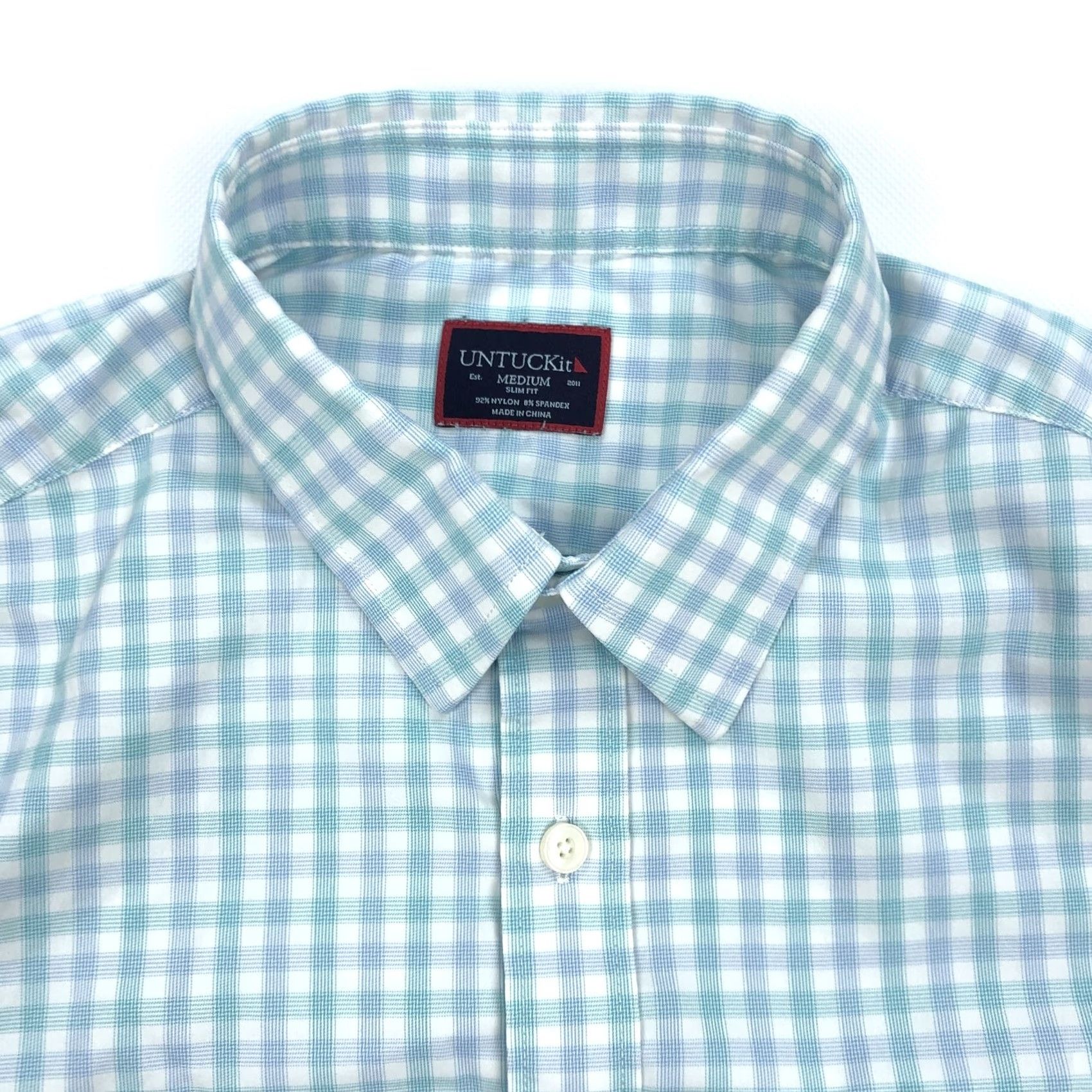 UNTUCKit UNTUCKit Montiglet Men's M Slim Fit Gingham Button-Down Shirt Aqua White Size US M / EU 48-50 / 2 - 2 Thumbnail
