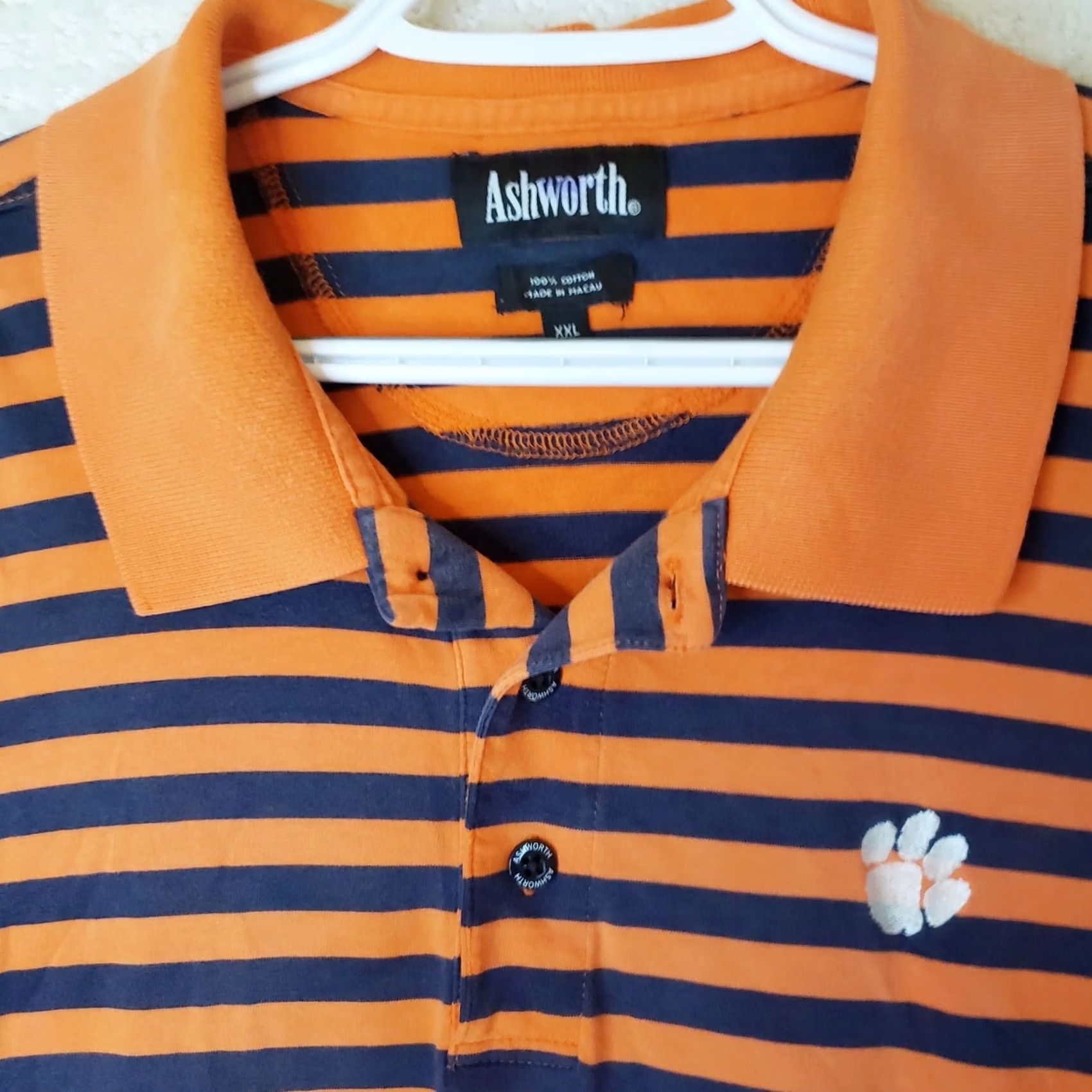 Vintage Clemson Tigers Polo Shirt Mens 2XL Orange Striped Ashworth NCAA Polo Short Sleeve Golf Breathable Moisture Wicking Quick Dry Baggy? Size US XXL / EU 58 / 5 - 4 Thumbnail