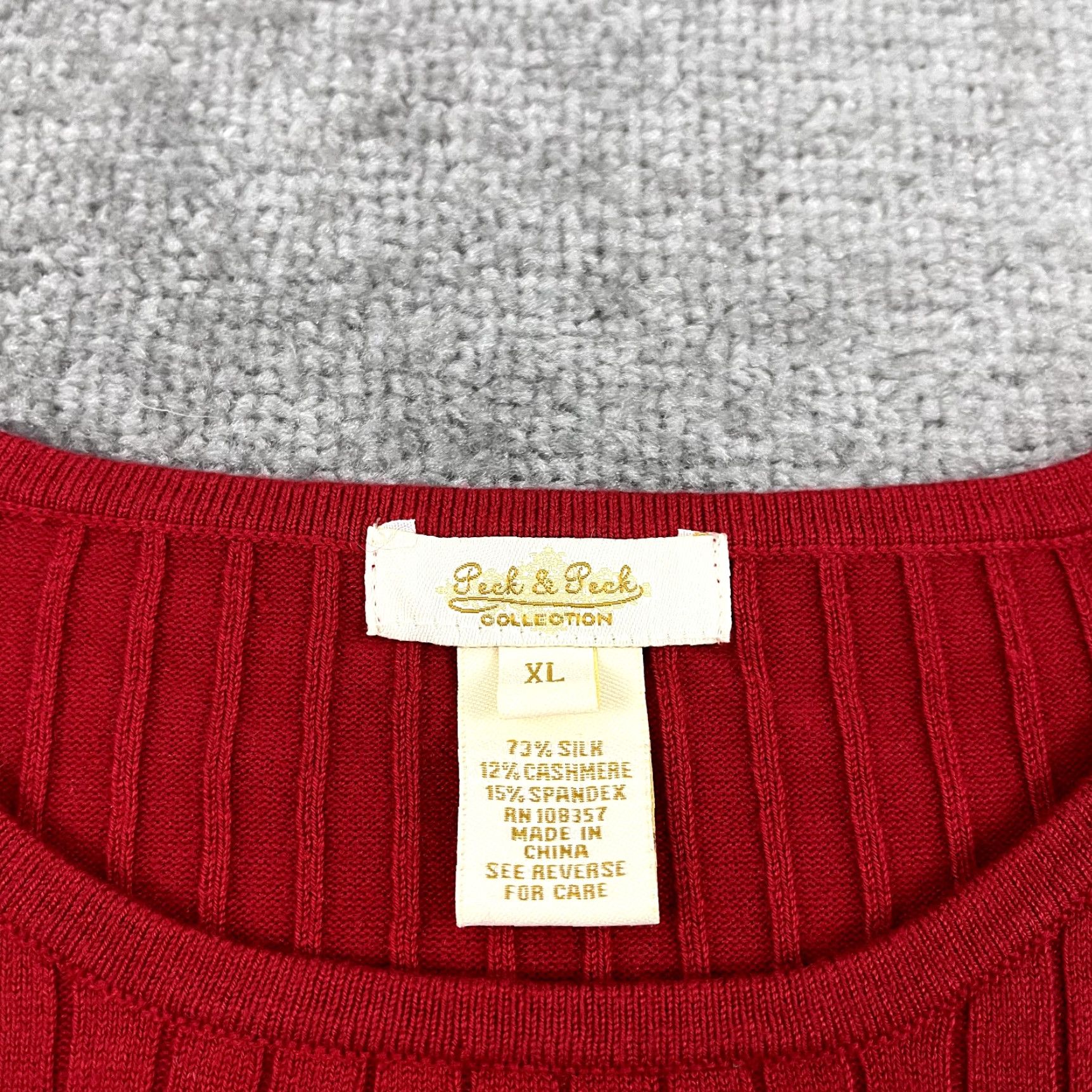 Vintage PECK & PECK Sweater Women XL Red Silk Cashmere Crew Neck 3/4 Pullover Size M / US 6-8 / IT 42-44 - 2 Thumbnail