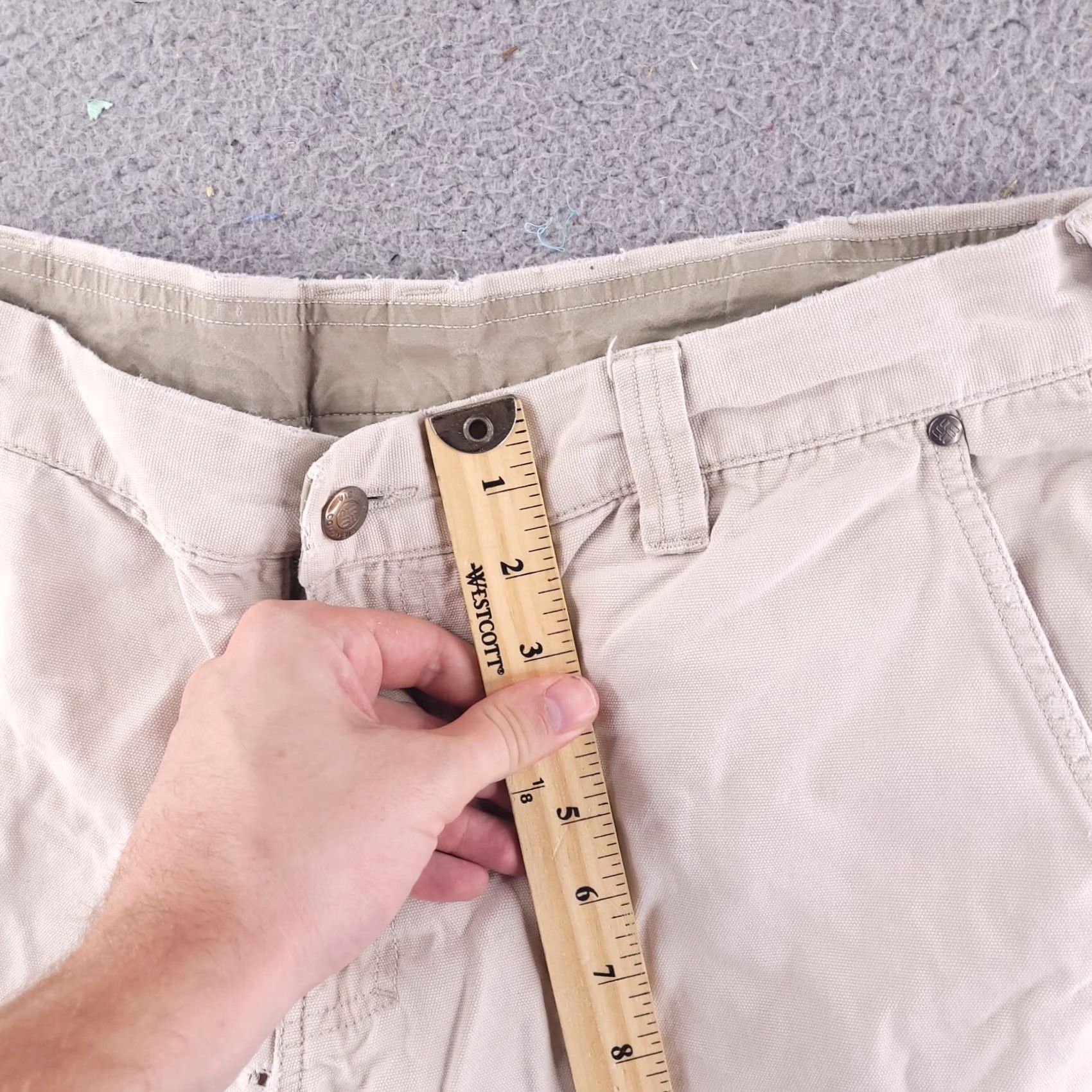 Vintage Columbia Shorts Mens 36 Canvas Beige Tan 8 Inch Distressed Chino Front Flat Front Adult 36 Mens Beige Distressed Canvas Shorts Size US 36 / EU 52 - 2 Thumbnail
