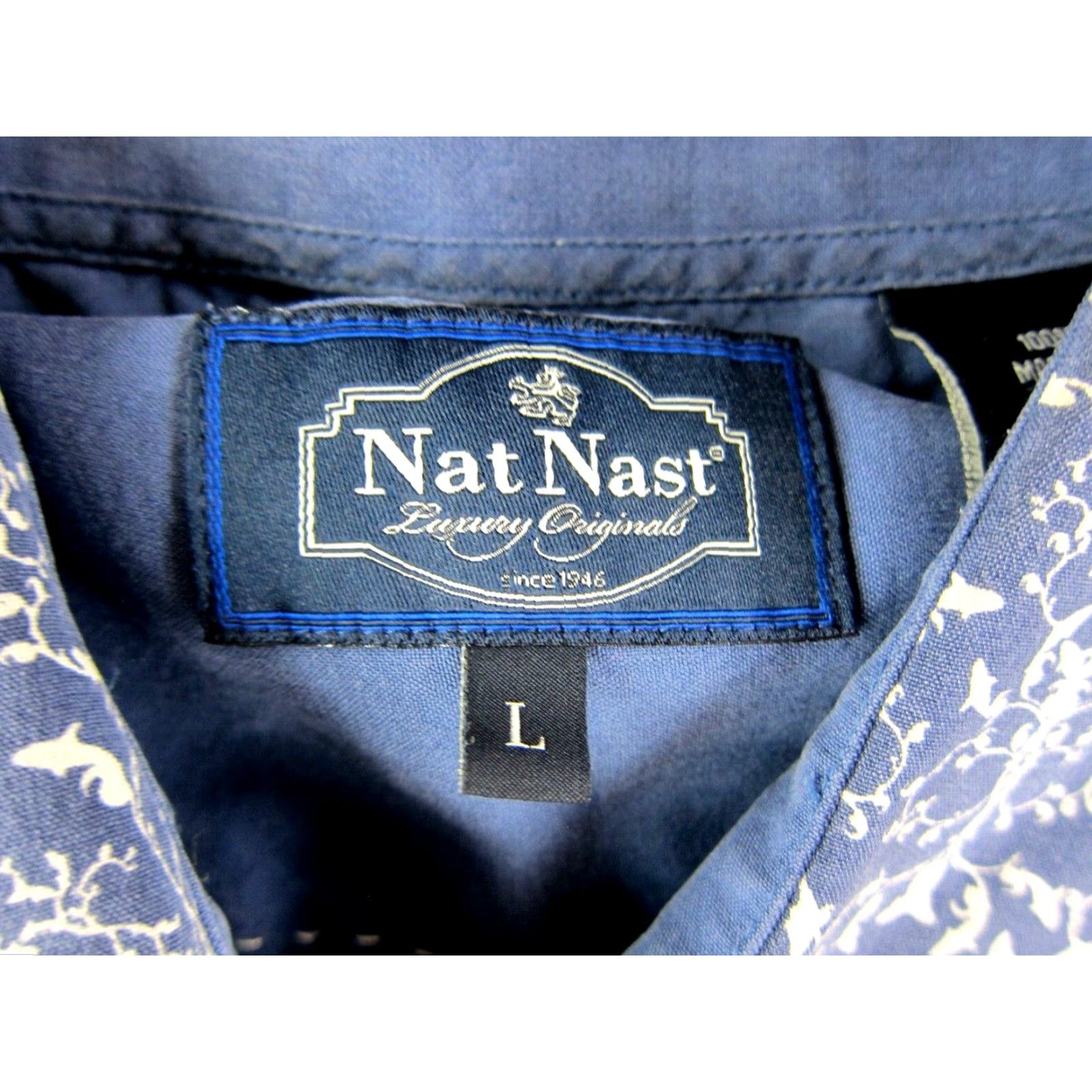 Nat Nast Nat Nast Shirt Men Large 100% Silk Blue White Floral Button Down Short Sleeve Size US L / EU 52-54 / 3 - 3 Thumbnail