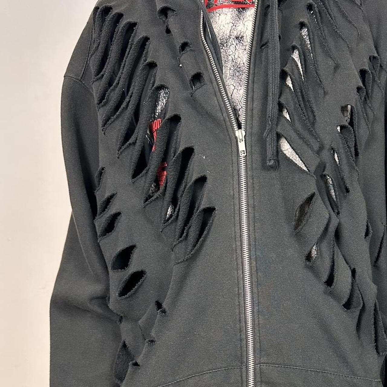 Vintage ASTROBOI* Black Grunge Cut Out Zip Up Hoodie - 4XL BIG Size US XXL / EU 58 / 5 - 6 Thumbnail