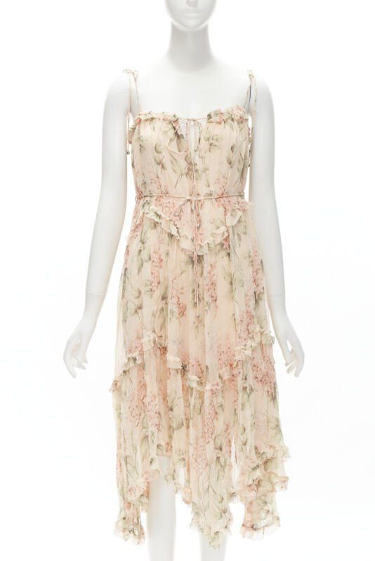 Zimmermann ZIMMERMANN 100% silk blush pink floral print ruffle trim summer dress Sz.1 S Size XS / US 0-2 / IT 36-38 - 1 Thumbnail