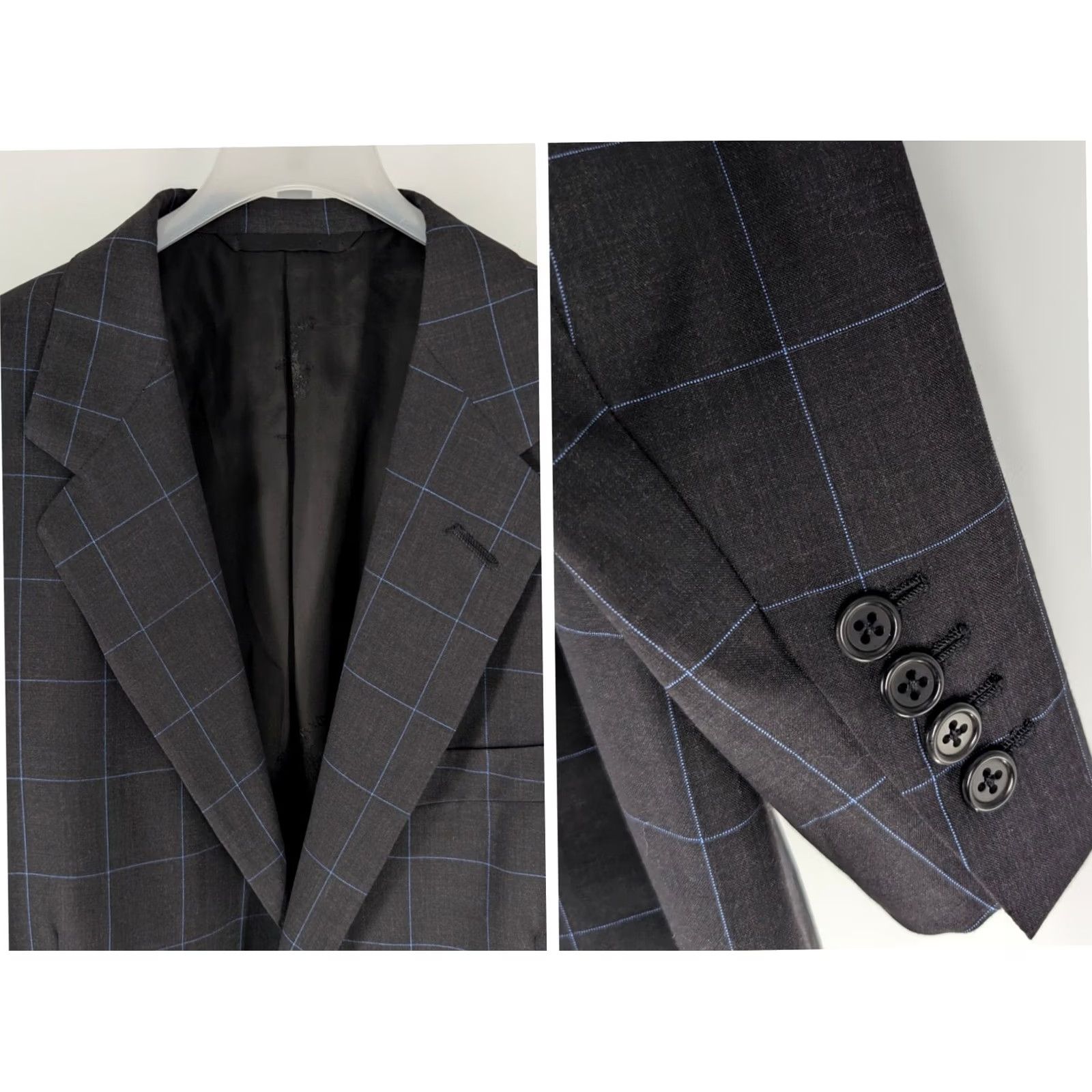 Vintage VINTAGE Oxxford Blazer Shirt 42 Charcoal Blue Windowpane Plaid Sport Coat Mens 42 USA Vintage 2001 Size 42R - 4 Thumbnail
