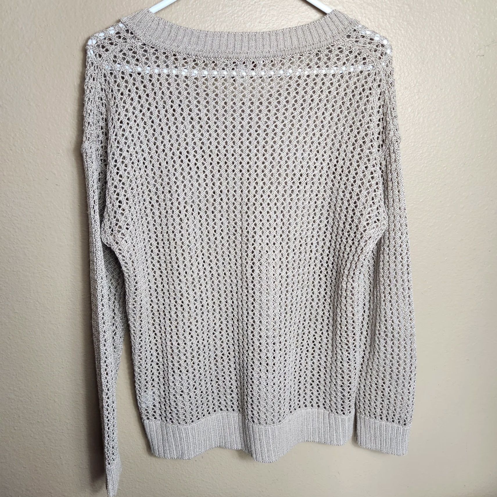 Coldwater Creek Coldwater Creek Womens Beige Ramie Blend Crochet Open Knit Crewneck LS Sweater |M| Size M / US 6-8 / IT 42-44 - 4 Thumbnail