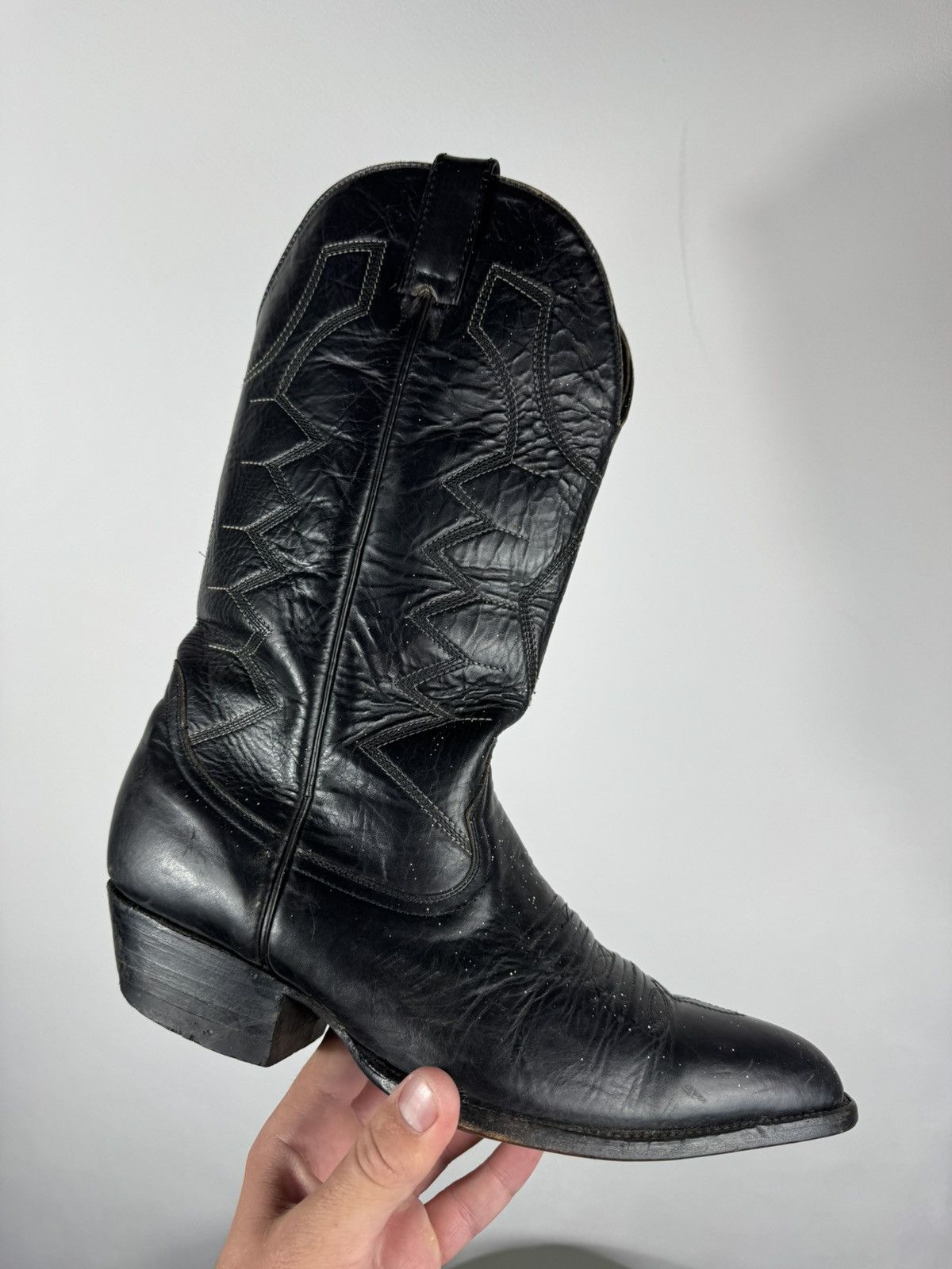 Other Vintage Black Leather Cowboy Western Boots Leather 43 EU Size US 9.5 / EU 42-43 - 17 Thumbnail