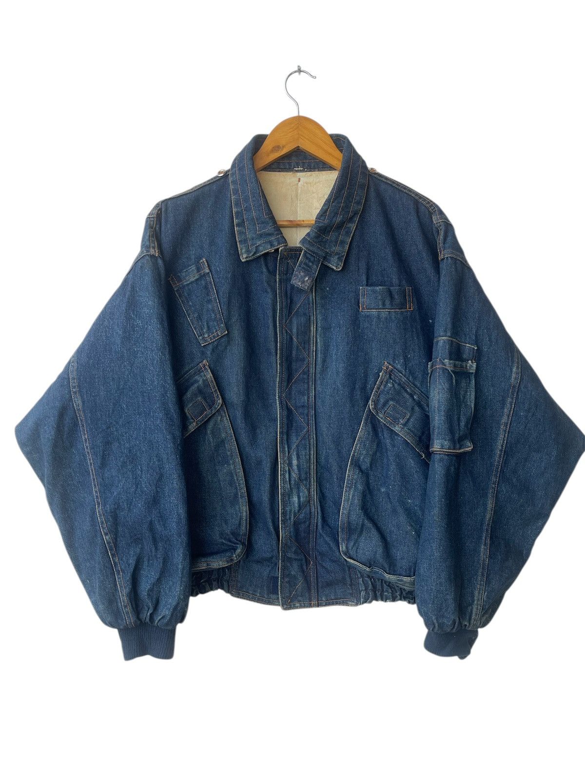 Vintage Rare Archival Multi Pocket Denim Bomber Jacket Indigo Blue Size US L / EU 52-54 / 3 - 3 Thumbnail