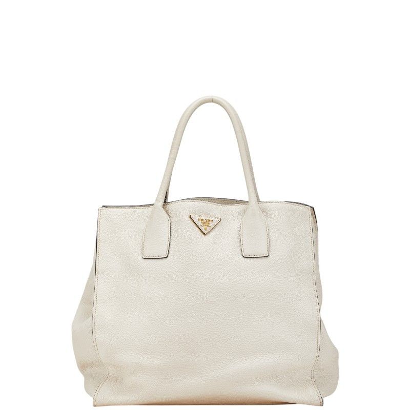 Prada Prada Triangle Logo Leather 2Way Bag Leather Shoulder Bag in White, Women's