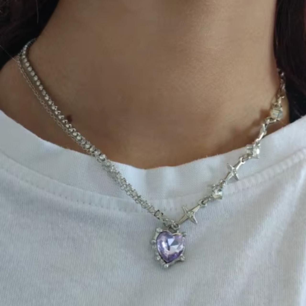 Other Y2K Purple Zircon Heart Pendant Necklace Size ONE SIZE - 1 Thumbnail