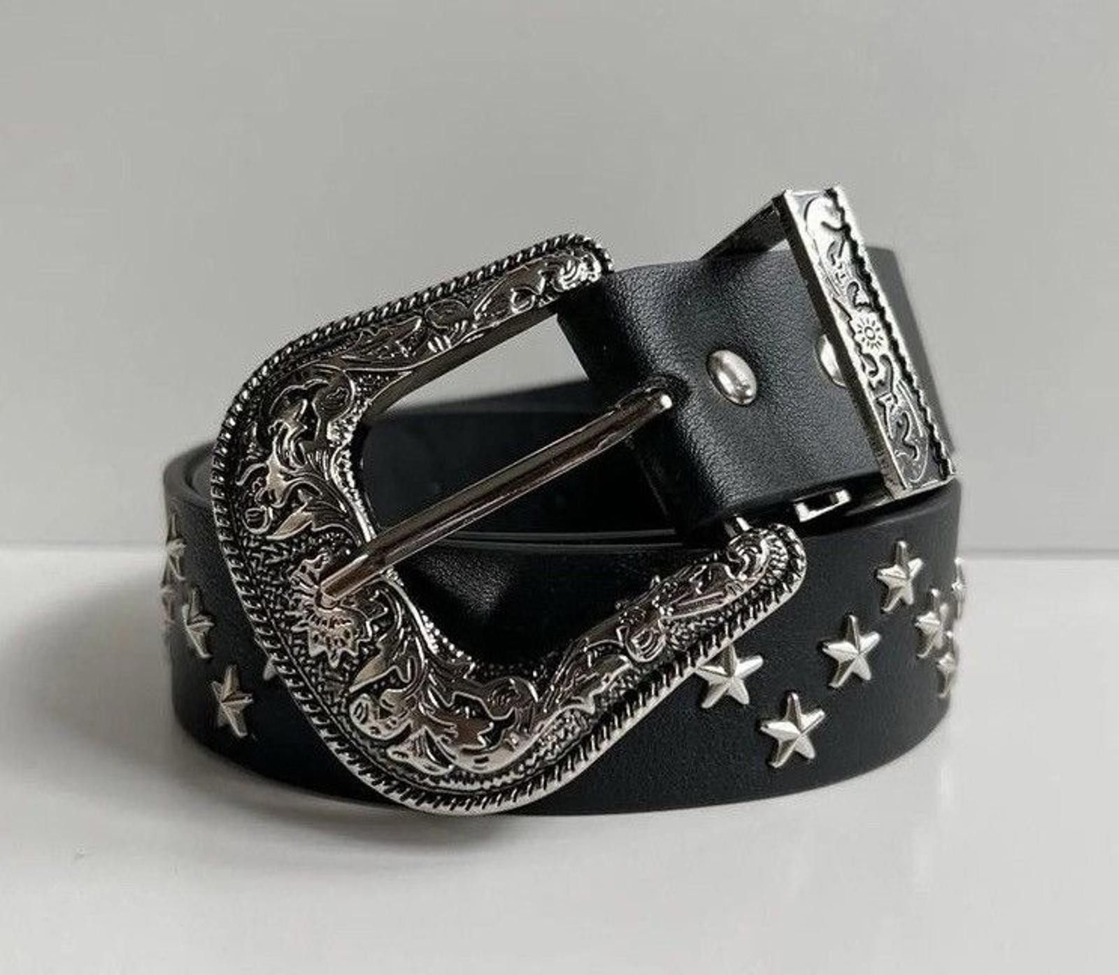 Other Stylish Black Western Belt with Silver Buckle Size ONE SIZE - 1 Thumbnail