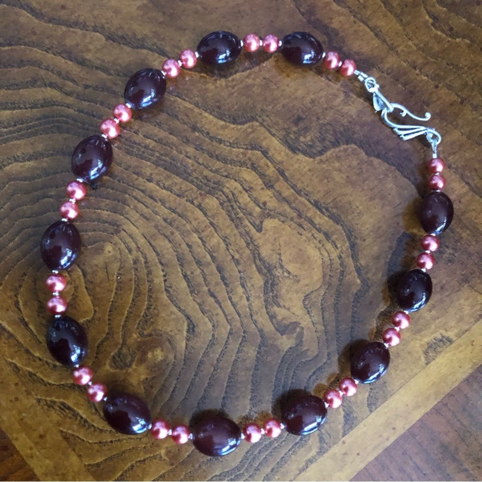 Handmade Handcrafted repurpose barrel almandine garnet Pearl necklace Size ONE SIZE - 8 Thumbnail