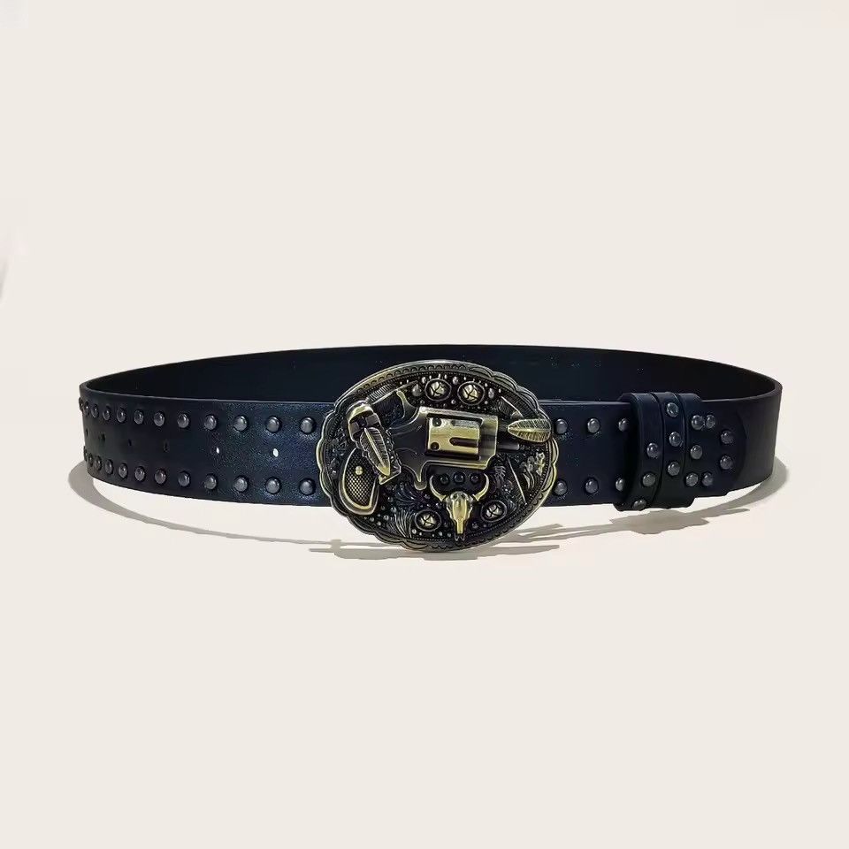 Japanese Brand Pu Leather Gothic Y2k Punk Rivet gun Belt 122 cm Size ONE SIZE - 3 Thumbnail