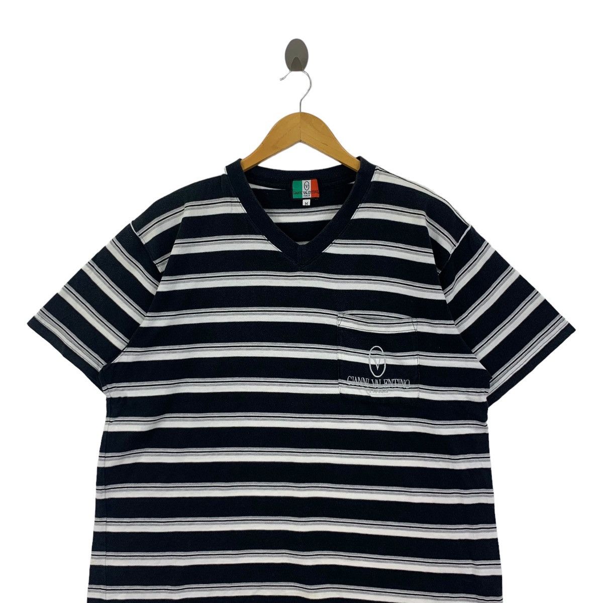 Vintage Vintage GIANNI VALENTINO ITALY Striped V Neck Tee Shirt Top Size M / US 6-8 / IT 42-44 - 2 Thumbnail