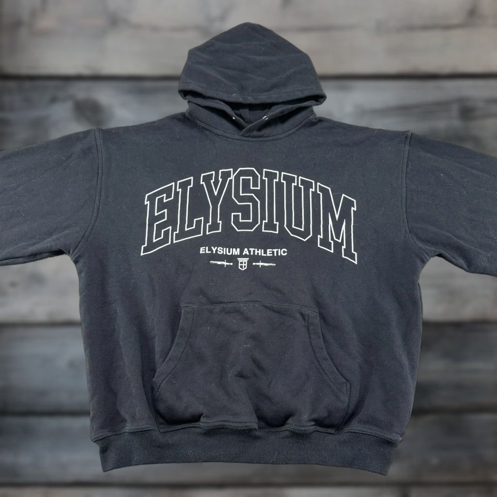 Vintage VINTAGE Elysium Athletic Hoodie Mens M Black Sun Tzu Art Of War Quote Bodybuilding 90s Lined CrossFit Pullover Crew Neck Cotton Fleece Pattern: Solid Size US M / EU 48-50 / 2 - 1 Thumbnail