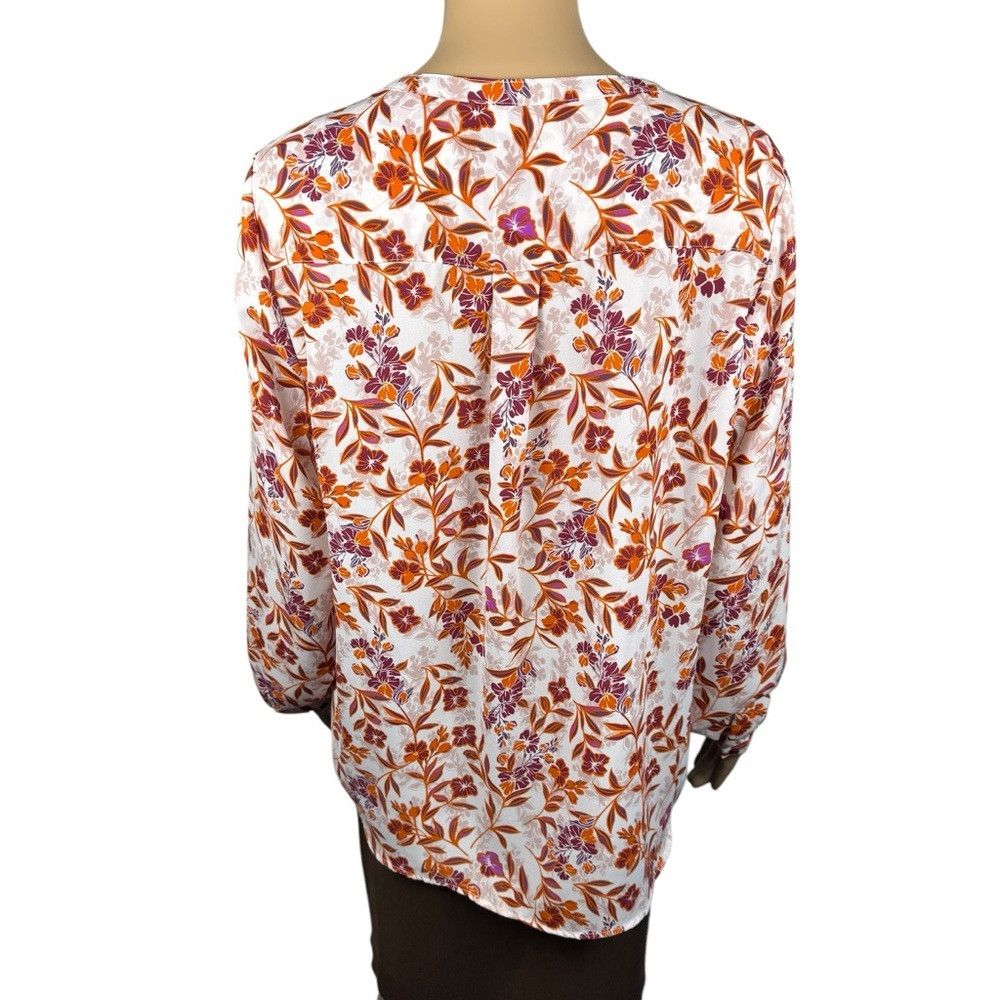Adrianna Papell New Adrianna Papell Long Sleeve Floral V-Neck Blouse Size M Size M / US 6-8 / IT 42-44 - 4 Thumbnail