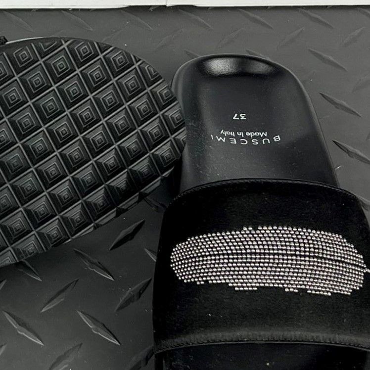 Buscemi Slide Satin Black Leather Sandals US 7 EU 37