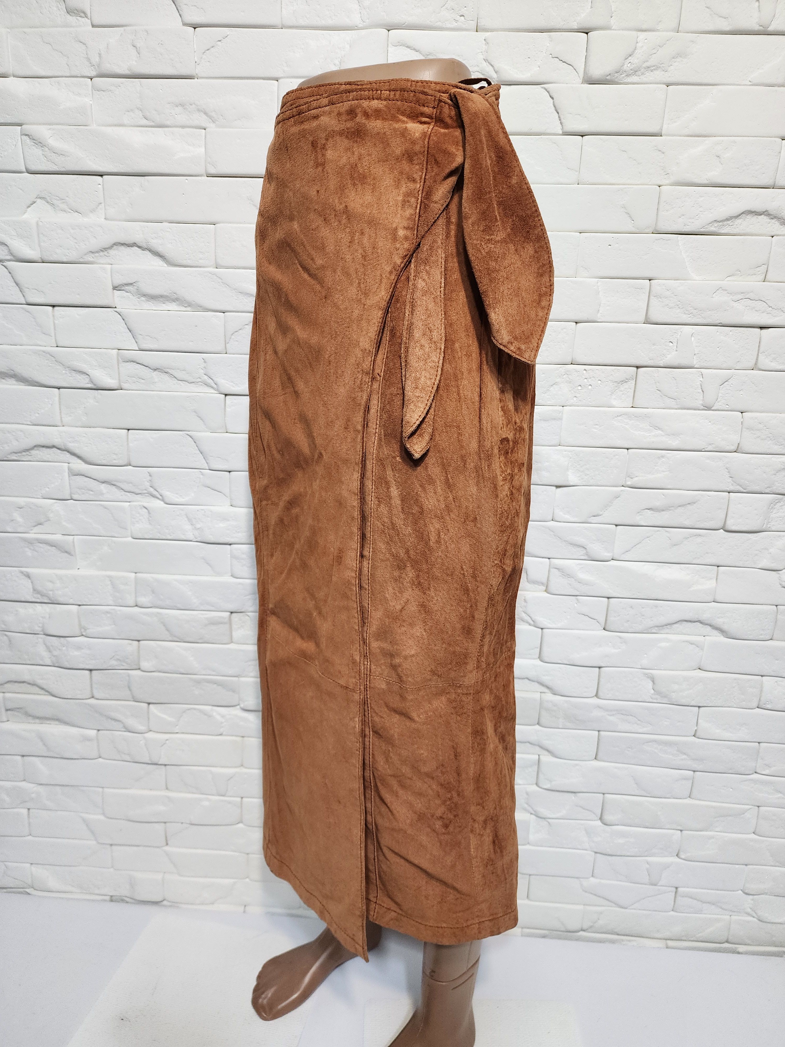Genuine Leather Brown Suede Leather Skirt: Button Front, 30" Waist Size 30" / US 8 / IT 44 - 4 Thumbnail