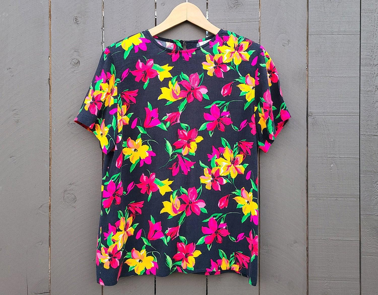 Designer 90's Floral Blouse Top Vintage Flowers Shoulderpads Womens Size M / US 6-8 / IT 42-44 - 2 Thumbnail