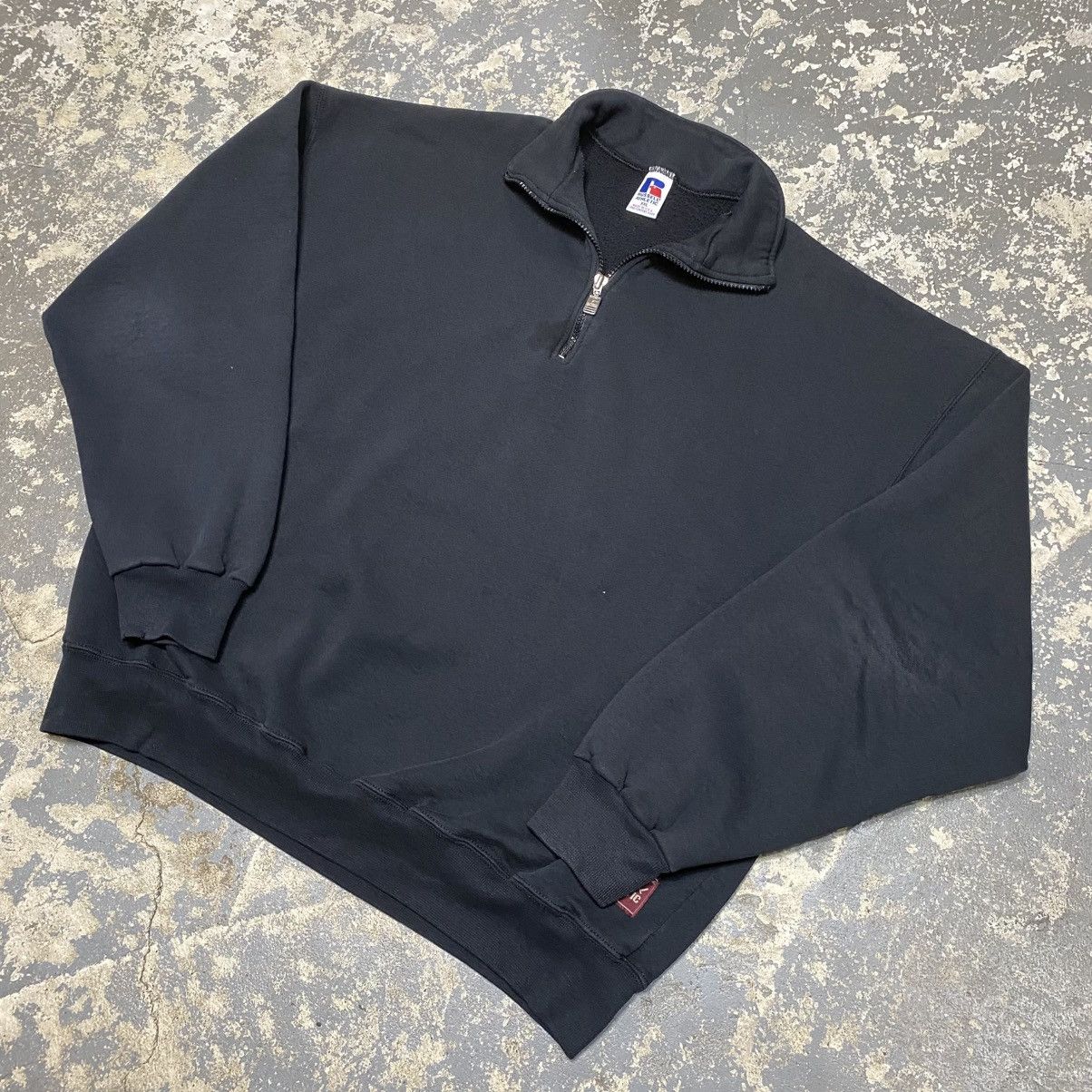 Russell Athletic × Vintage Vintage Russell Athletic Black Blank Boxy 1/4 zip Crewneck Size US XXL / EU 58 / 5 - 2 Thumbnail
