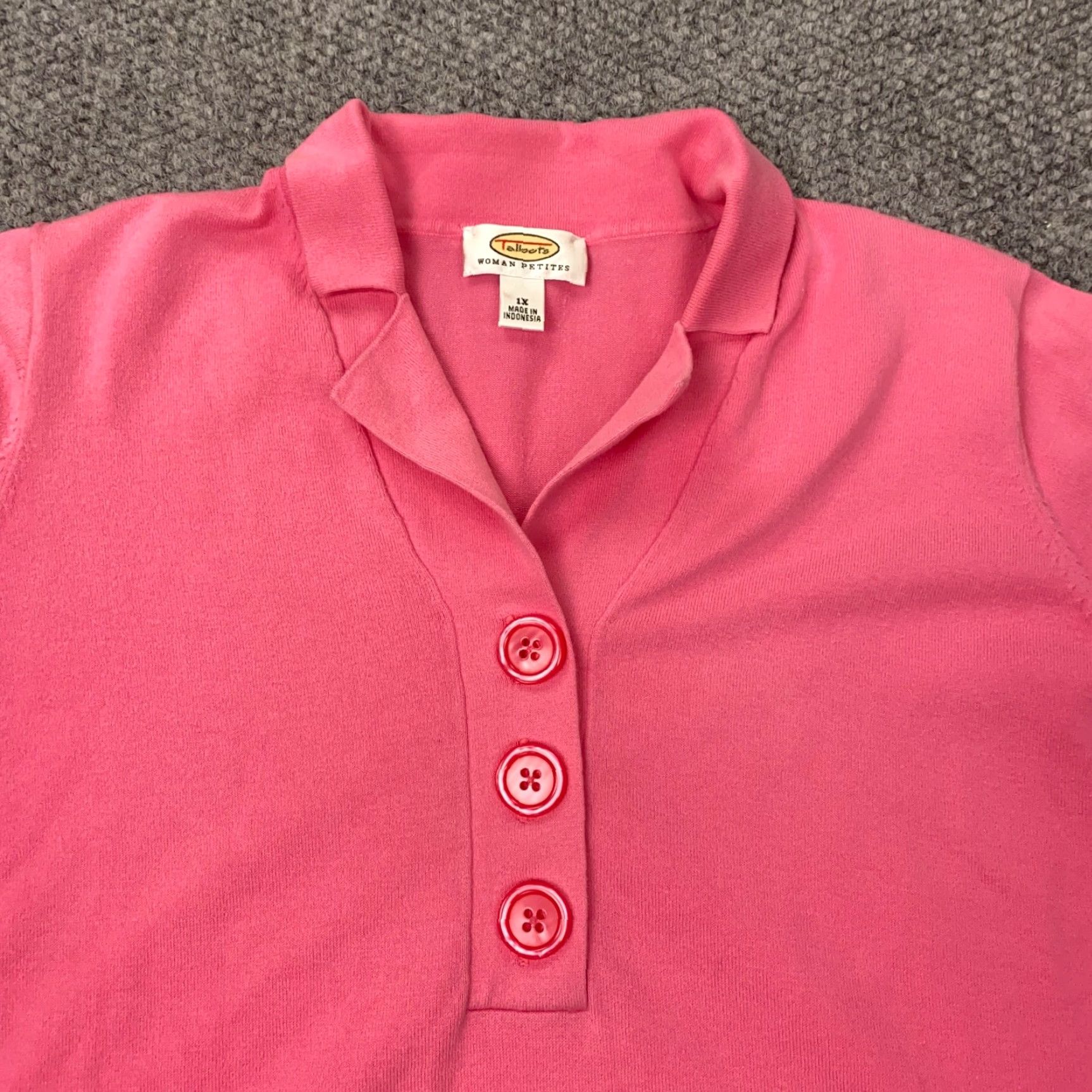 Talbots Talbots Polo Shirt Womens Petites Plus Size 1XP Pink Short Sleeve V-Neck Size XL / US 12-14 / IT 48-50 - 2 Thumbnail