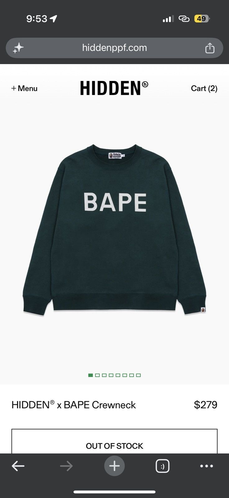 Bape BAPE X HIDDEN BATHING APE CREWNECK - XL - GREEN Size US XL / EU 56 / 4 - 7 Thumbnail