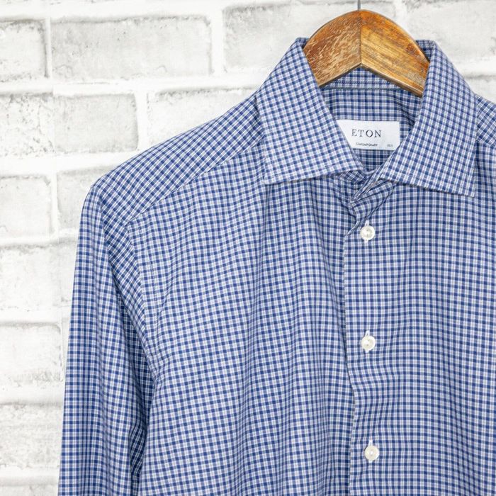 Eton ETON Men's Contemporary fit Button up Shirt in Blue check | Grailed