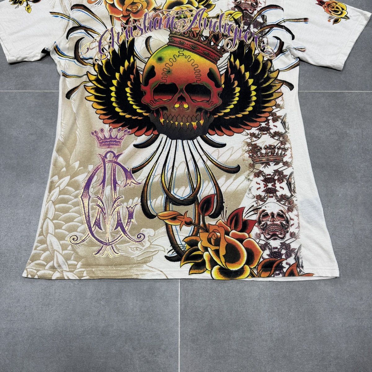 Christian Audigier × Ed Hardy Christian Audigier Tattoo Skulls Roses Y2K Hip Hop T-Shirt Size US M / EU 48-50 / 2 - 4 Thumbnail