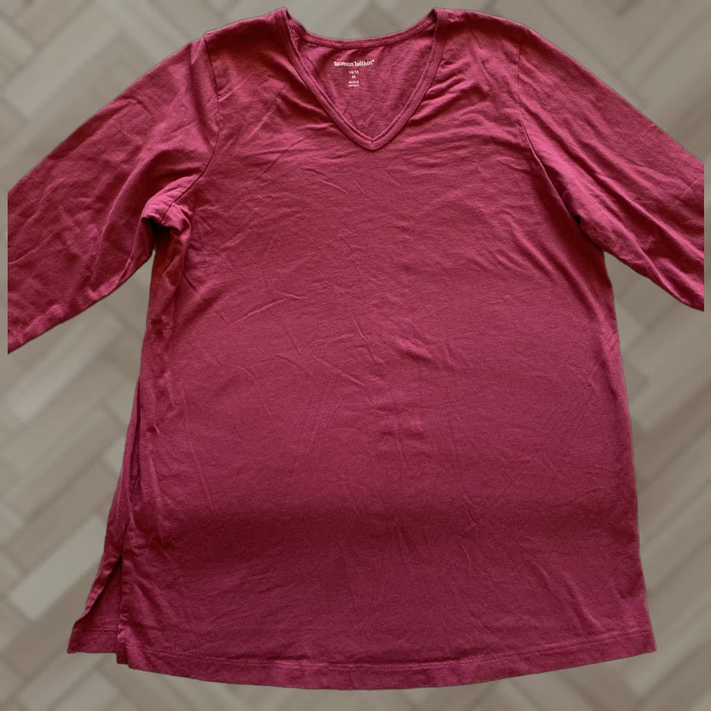 Vintage VINTAGE? No. Woman Whitin Magenta V-Neck Top Striped 3/4 Sleeve T-Shirt Casual Woman Within Size M Adult Womens Size M / US 6-8 / IT 42-44 - 1 Thumbnail