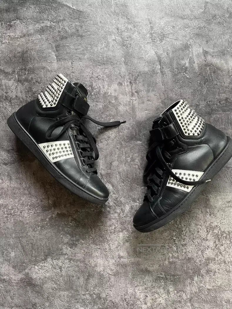 Saint Laurent Paris Saint Laurent Paris Black and White Bullet Studs Mixed Vel Size US 7 / EU 40 - 1 Thumbnail