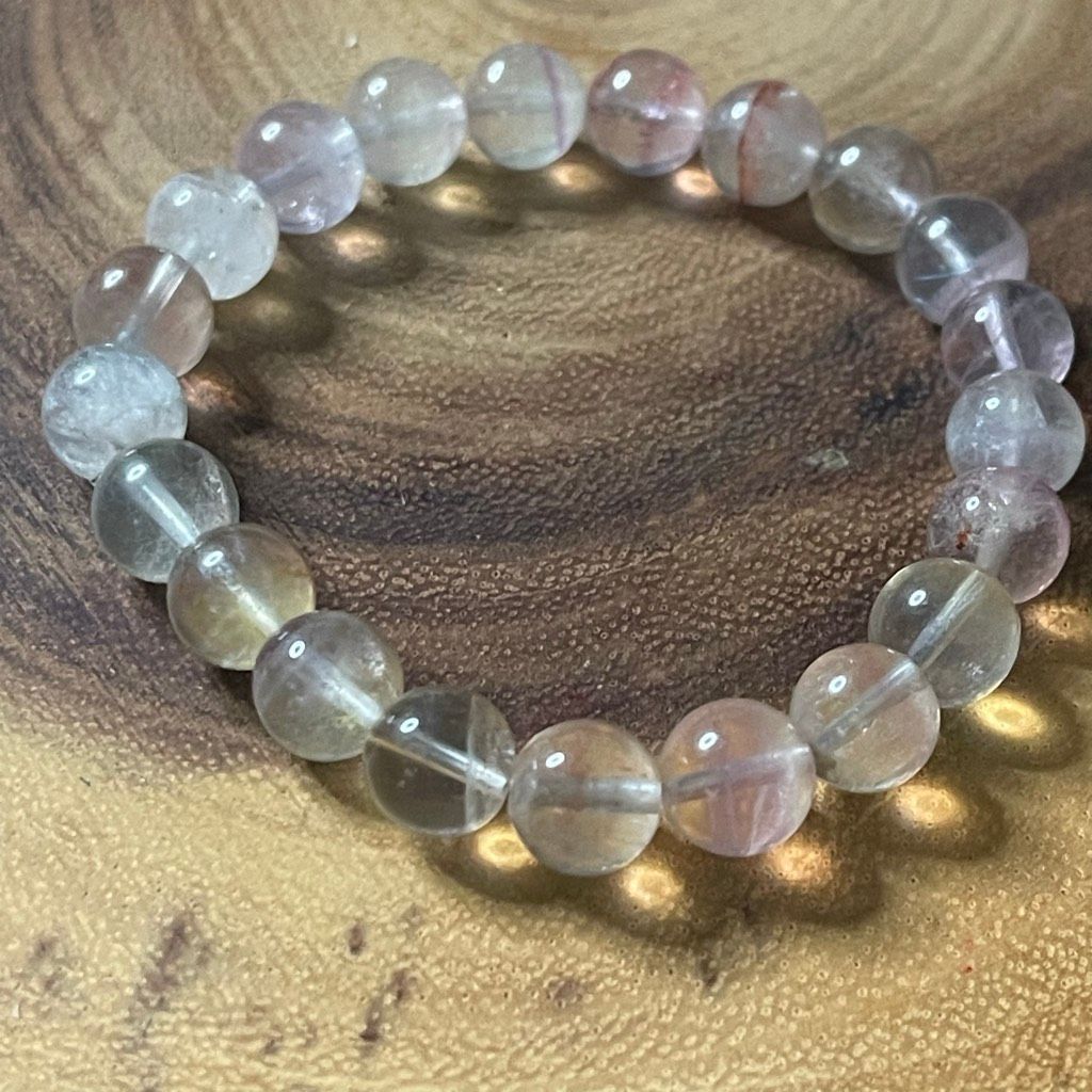 Other Candy Fluorite bracelet striped layers light rainbow colors stretch 9mm 7.5” natural crystal Size ONE SIZE - 3 Thumbnail
