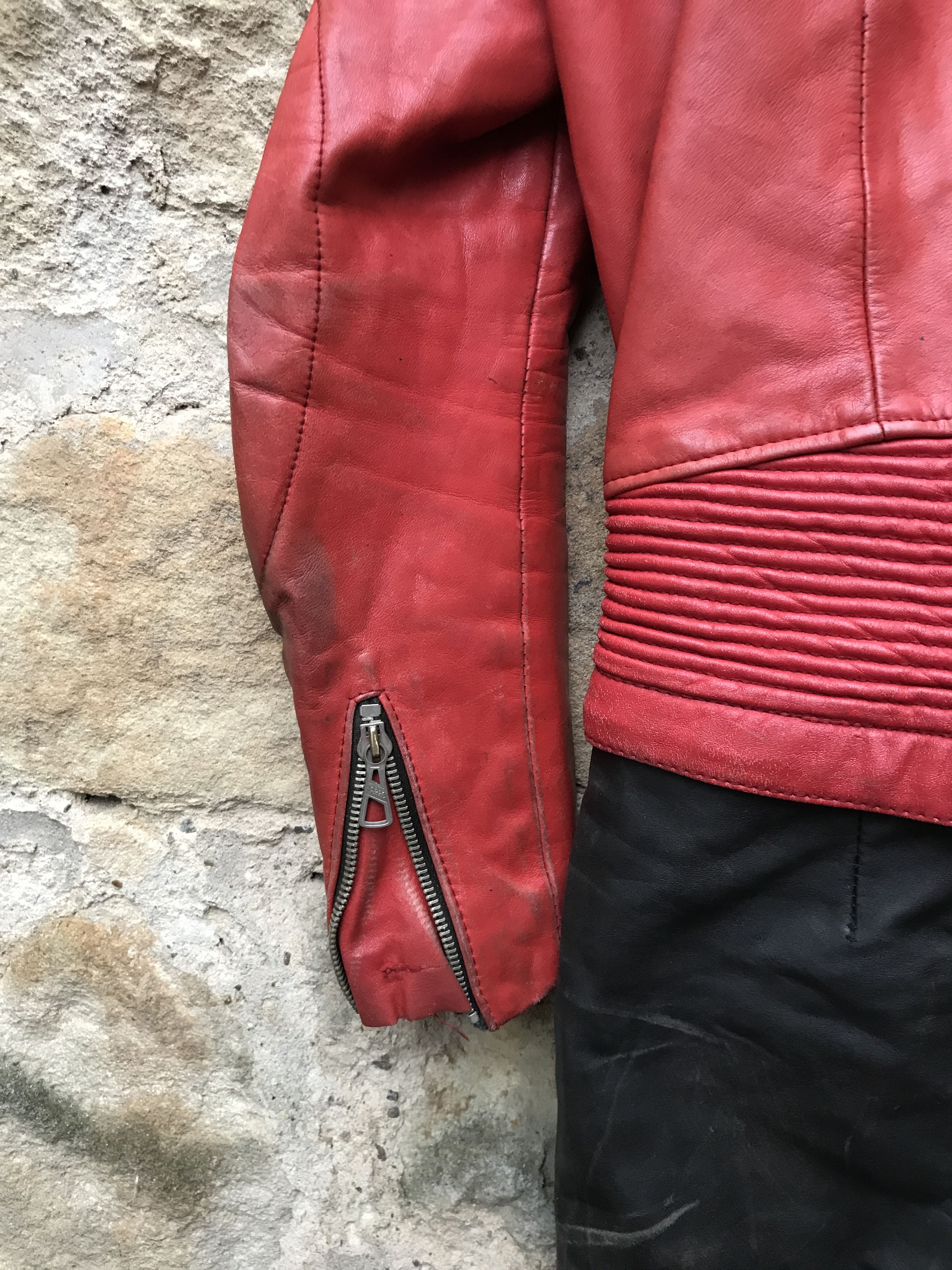 Vintage 70s Kombi Harro Distressed Leather Biker Jacket/ Racing Suit Size US S / EU 44-46 / 1 - 17 Thumbnail
