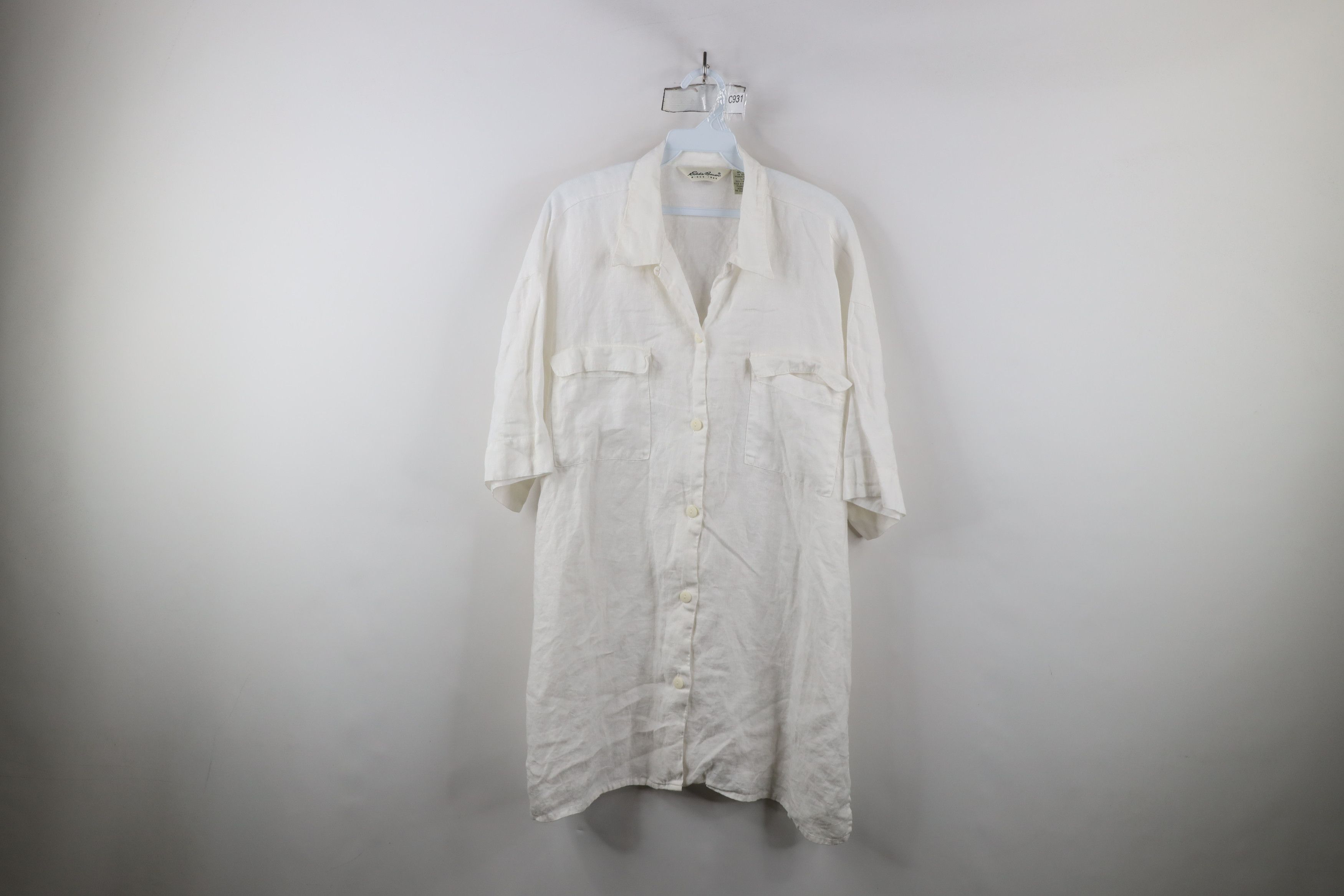 Eddie Bauer × Vintage Vintage 90s Eddie Bauer Baggy Linen Board Button Shirt White Size L / US 10 / IT 46 - 1 Thumbnail