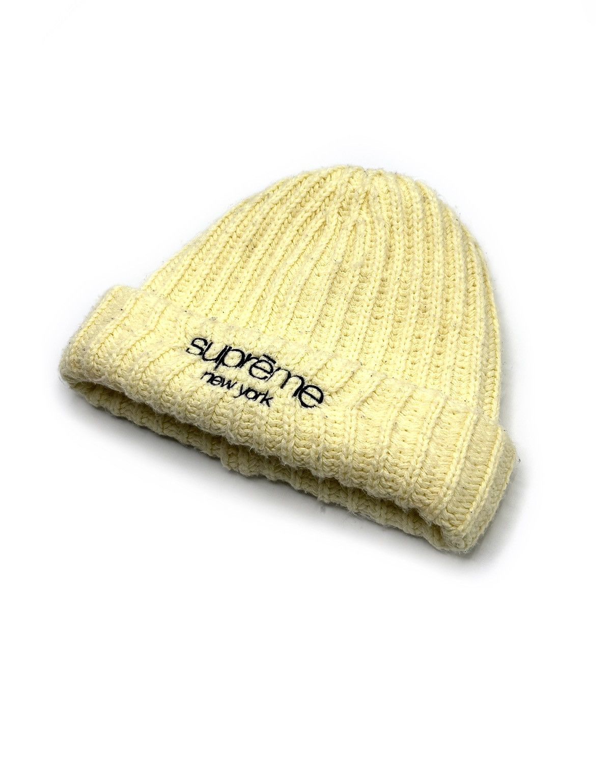 Supreme Supreme New York Logo Pale Yellow Rib Knit Beanie Size ONE SIZE - 2 Thumbnail