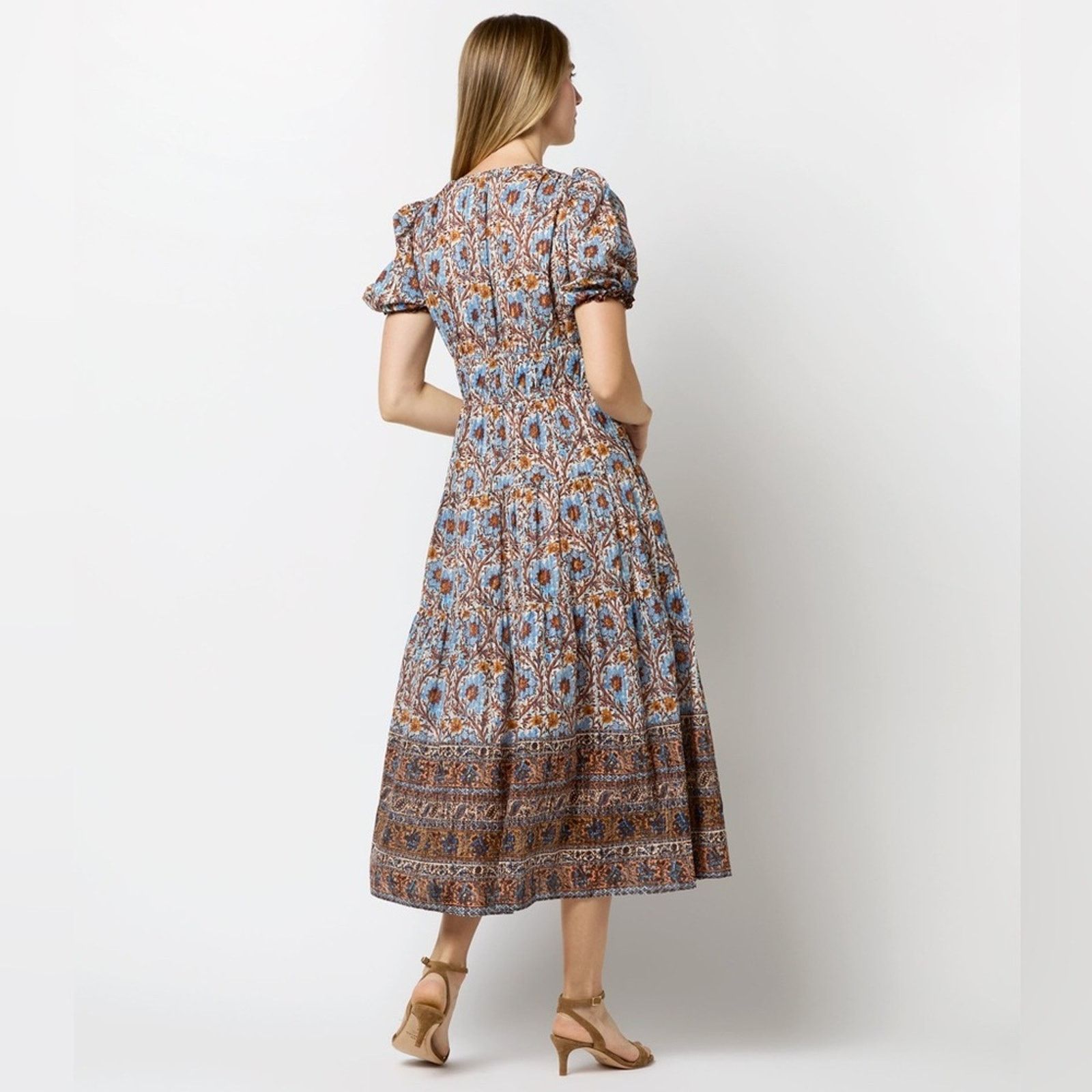 Ulla Johnson ULLA JOHNSON $490 Ilana Dress Caspia Blue Brown Womens 0 Size XS / US 0-2 / IT 36-38 - 15 Thumbnail