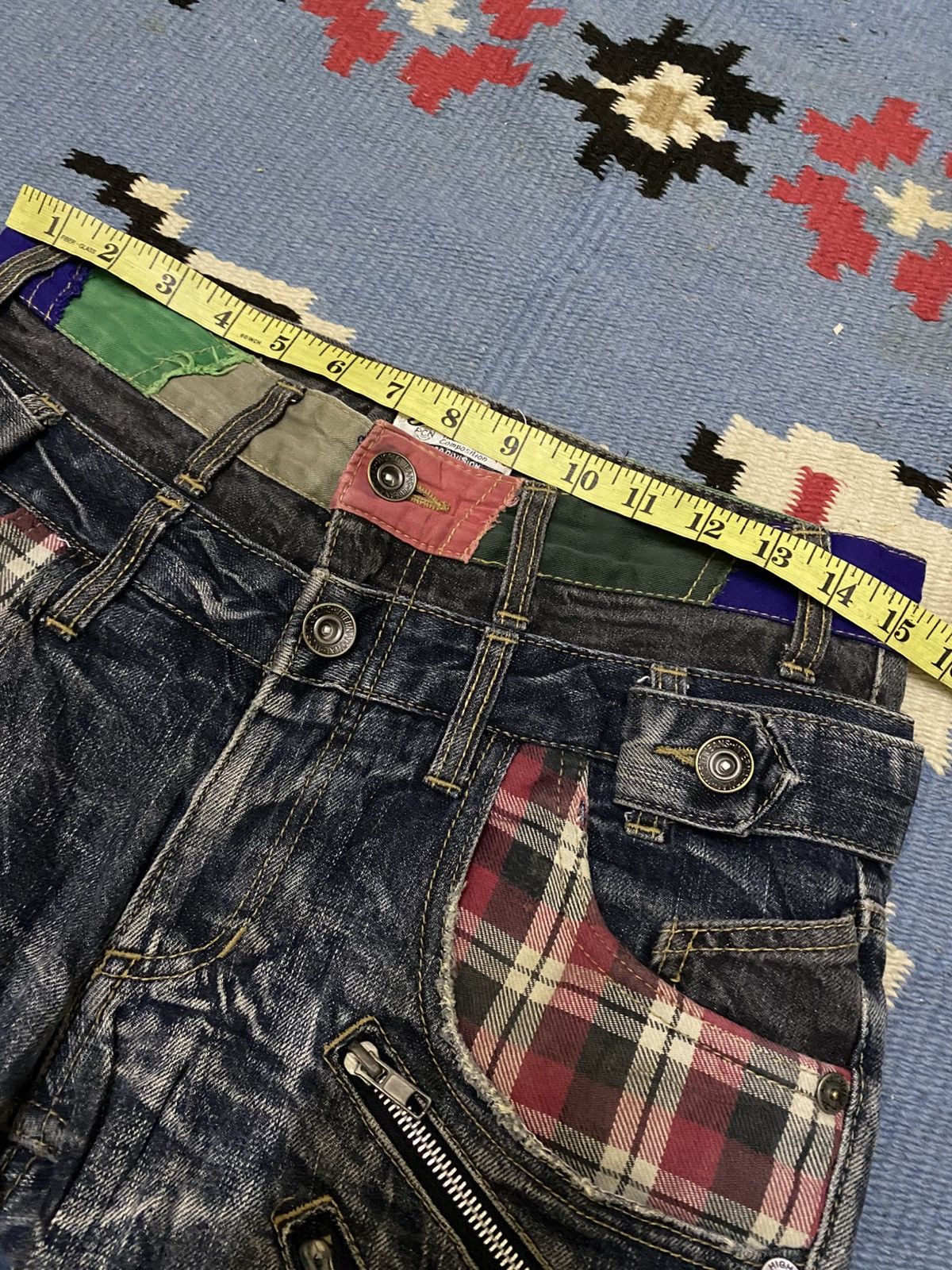 Japanese Brand DISTRESSED DENIM PATINA DOUBLE WAIST LIGHTNING SPARK JEAN Size US 30 / EU 46 - 14 Thumbnail