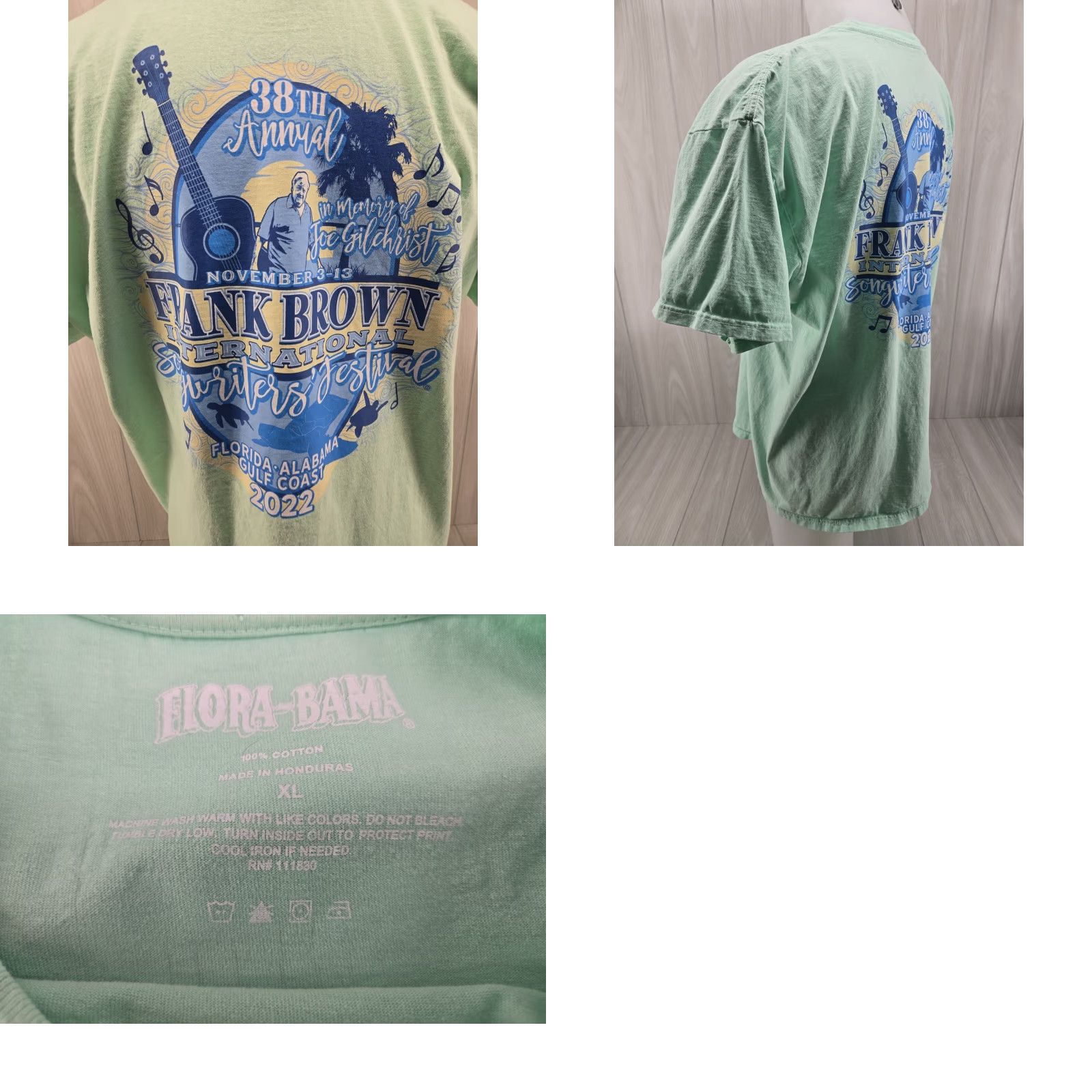 Vintage VINTAGE Flora-Bama T-Shirt 38th Songwriters Festival Adult XL Green Short Sleeve Crew Neck Men Size US XL / EU 56 / 4 - 8 Thumbnail