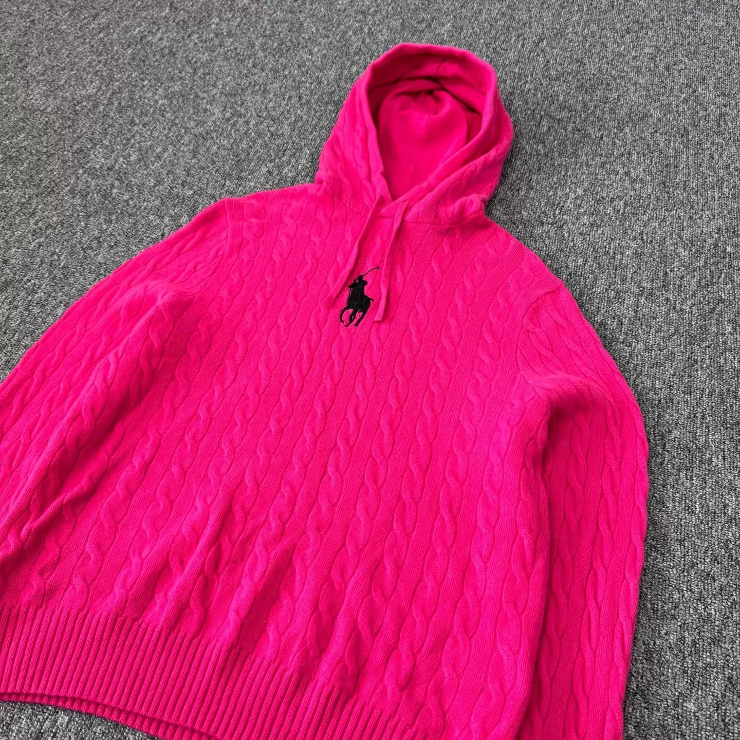 Polo Ralph Lauren Ralph Lauren Magenta Cable Knit Wool Hoodie XL Size XL / US 12-14 / IT 48-50 - 4 Thumbnail