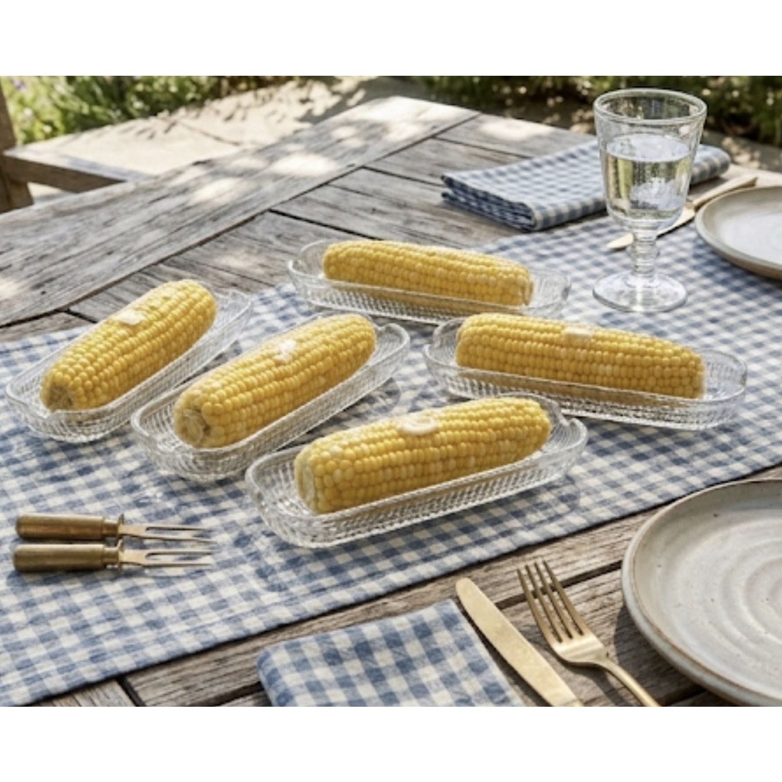 Other 5 Vintage Clear Glass CORN ON THE COB Pressed Dish Size ONE SIZE - 1 Thumbnail
