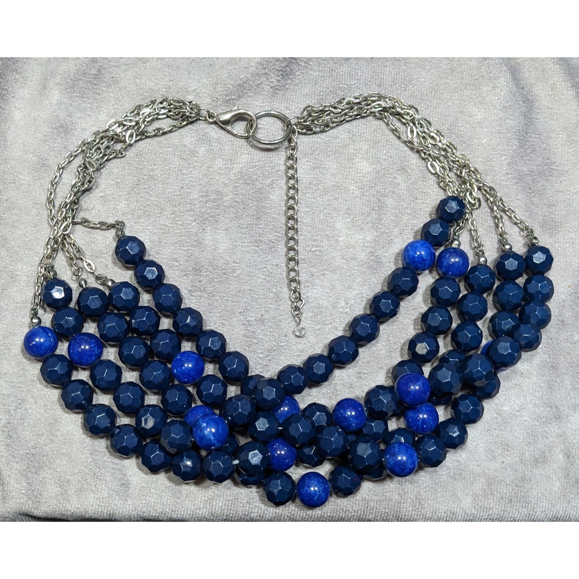 Other Layered Chunky Blue Beaded Statement Necklace On Silver Tone Size ONE SIZE - 6 Thumbnail