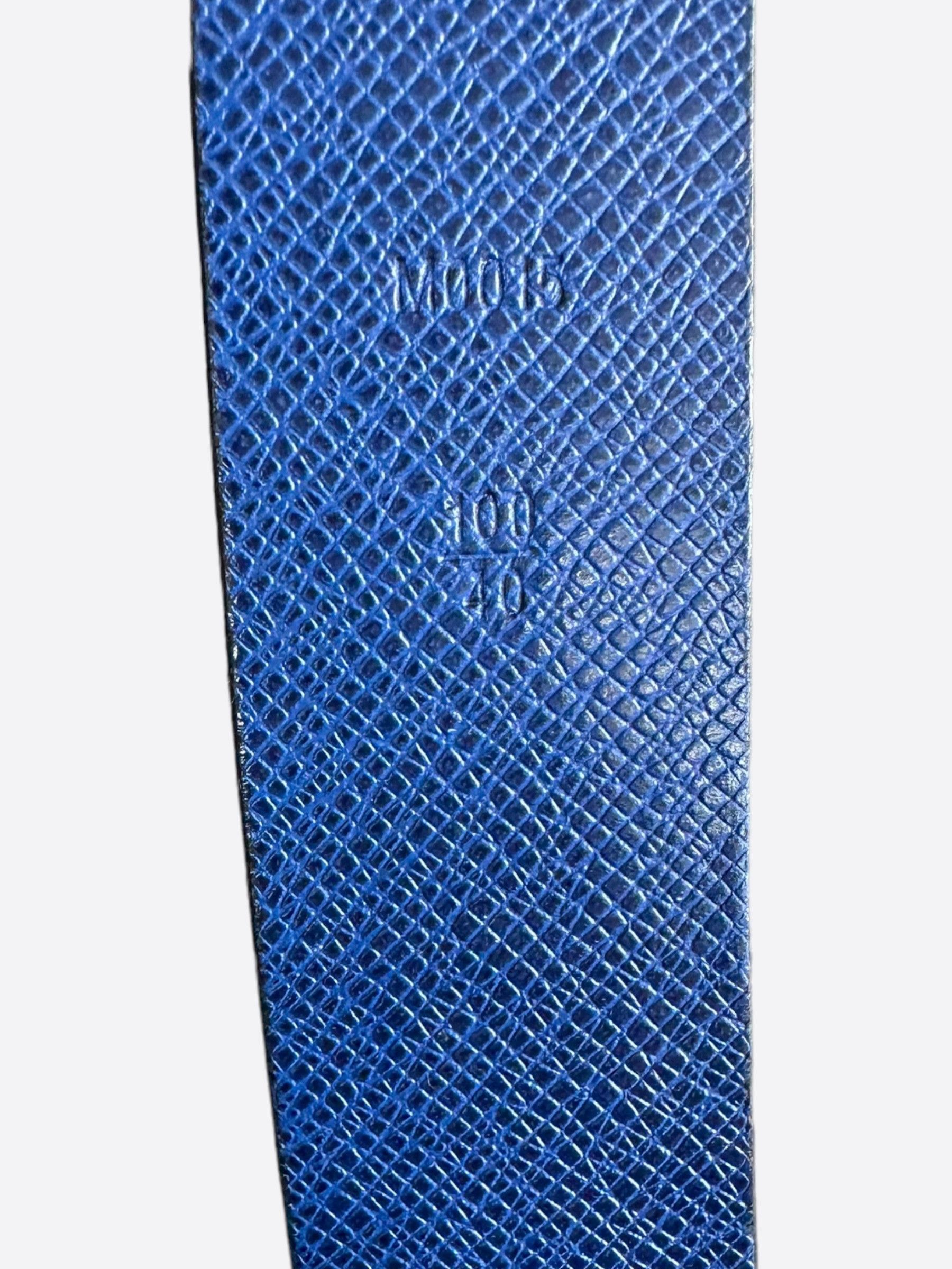 Louis Vuitton Louis Vuitton Blue & Black Taigarama Initiales Belt Size 36 - 6 Thumbnail