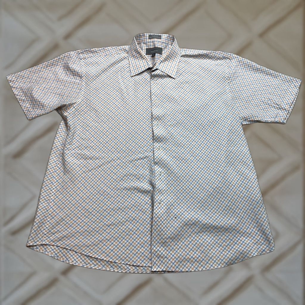 Vintage Estate Button Up Shirt Mens 2XL White Plaid Short Sleeve Collared Button-Up Front Shirt Mens Big & Tall Size US XXL / EU 58 / 5 - 1 Thumbnail