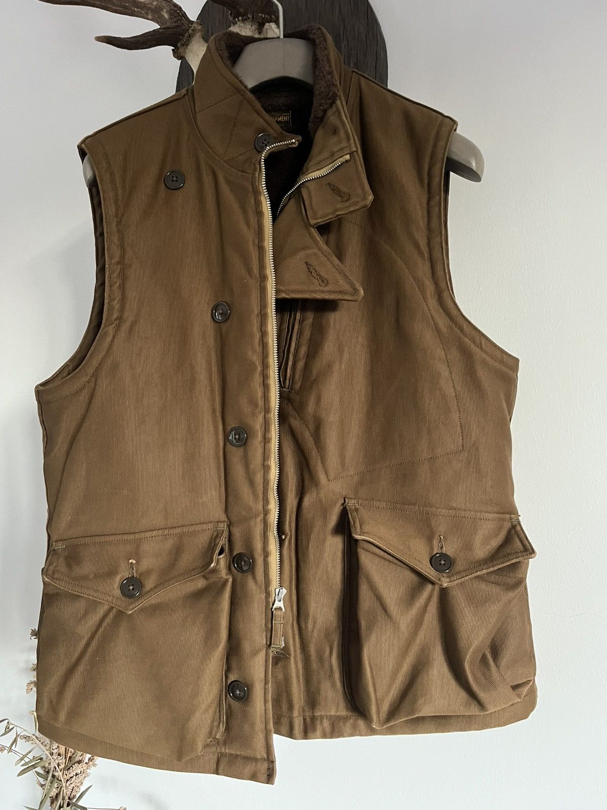 Freewheelers Winter Aviators’ Vest - Dark Khaki/Beige Size US S / EU 44-46 / 1 - 1 Thumbnail