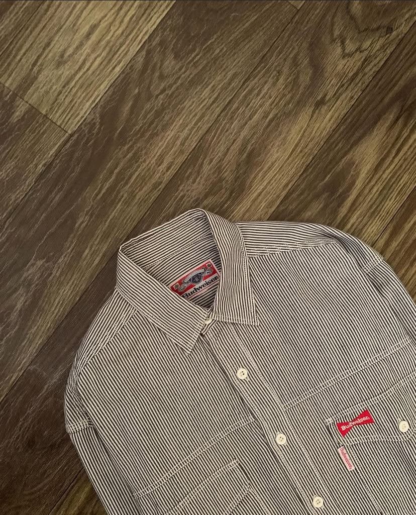 Budweiser Japan Vintage BUDWEISER Hickory Stripe Long Sleeve Size US XL / EU 56 / 4 - 3 Thumbnail