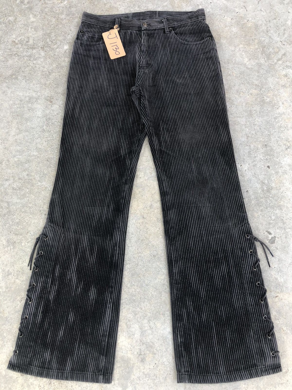 Japanese Studio Sho Flared Jeans Hickory Stripe Distressed