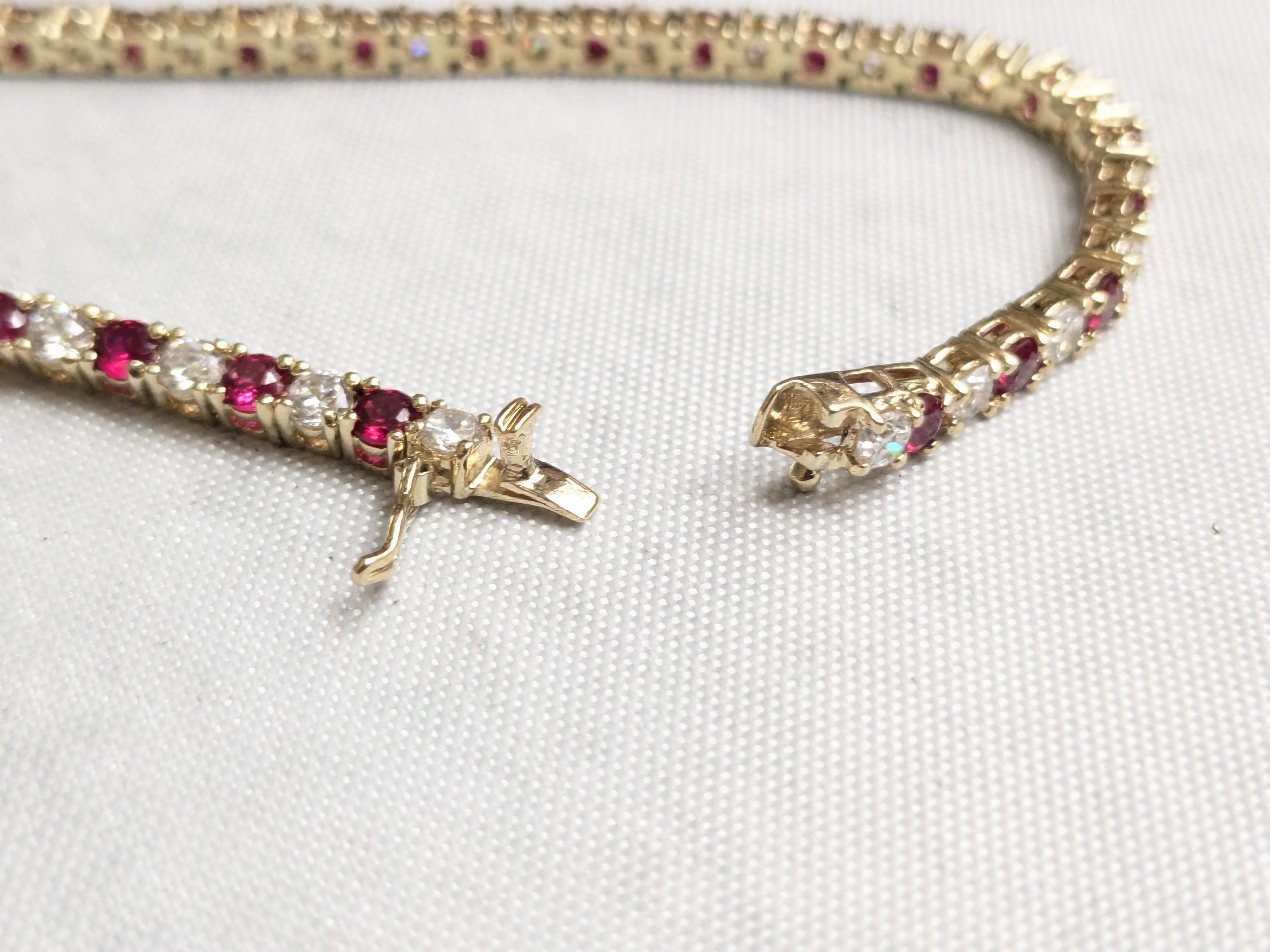 Jewelry Sterling Silver Tennis Bracelet Ruby CZ 7" Gold Plated Size ONE SIZE - 11 Thumbnail
