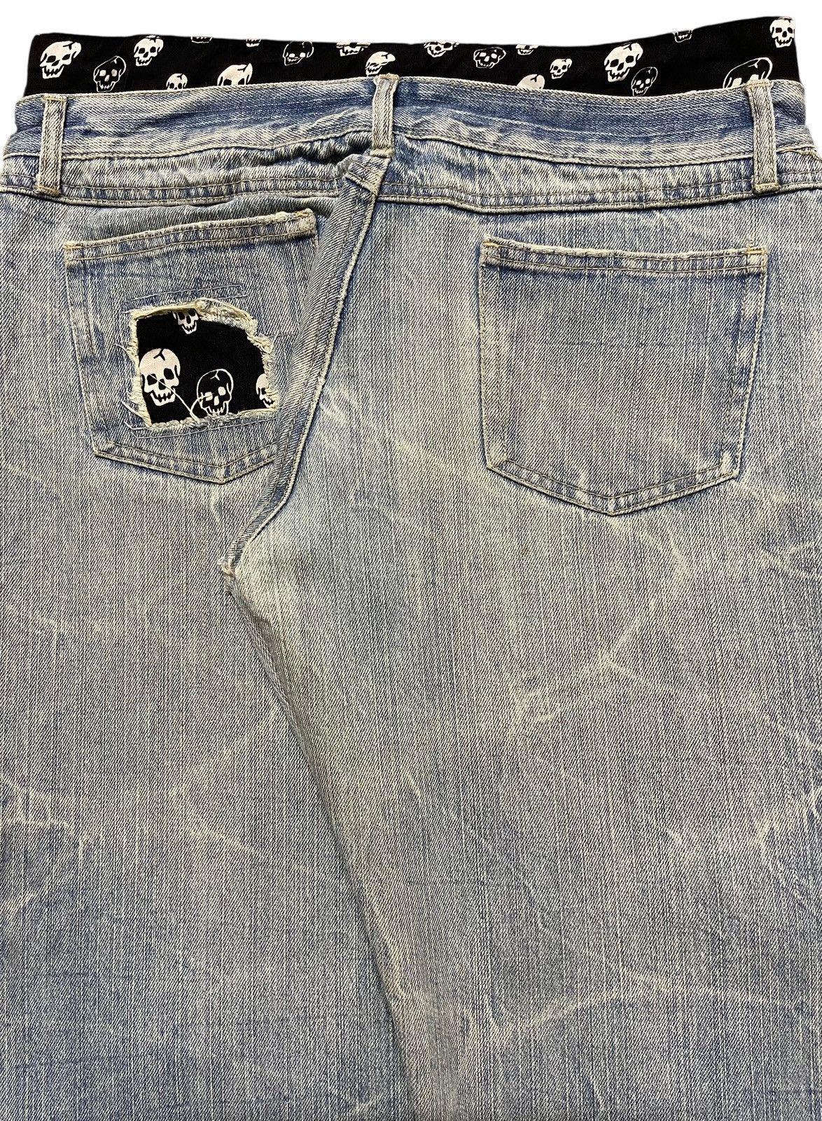 If Six Was Nine Vintage Japanese Mud Thunder Wash Patch Skull Distress Jeans Size US 31 - 6 Thumbnail