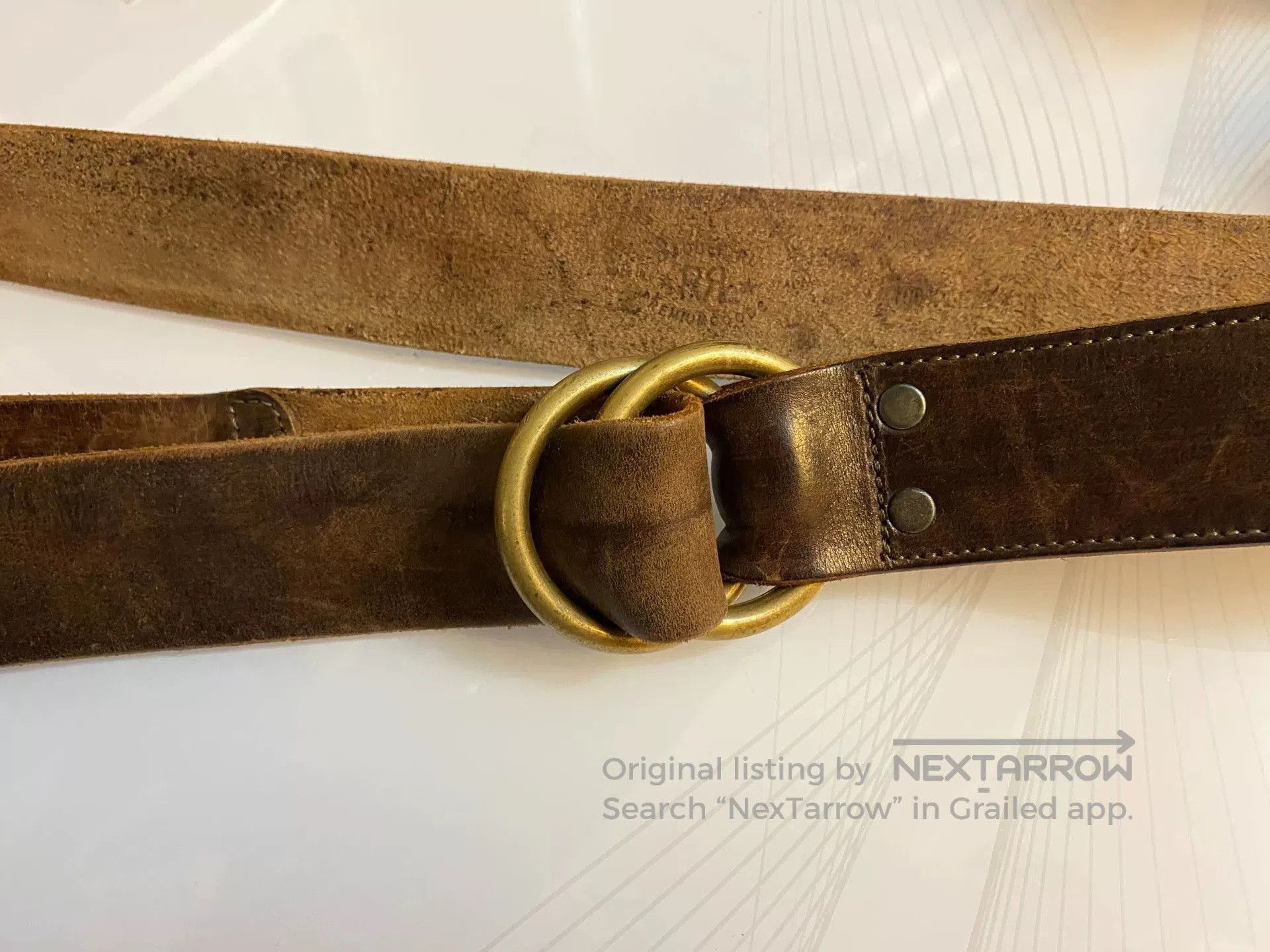 RRL Ralph Lauren Classic Double RL Brass Buckle Leather Belt. Size ONE SIZE - 1 Thumbnail